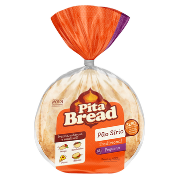 Pão Sírio Pequeno Tradicional Pita Bread Pacote 400g