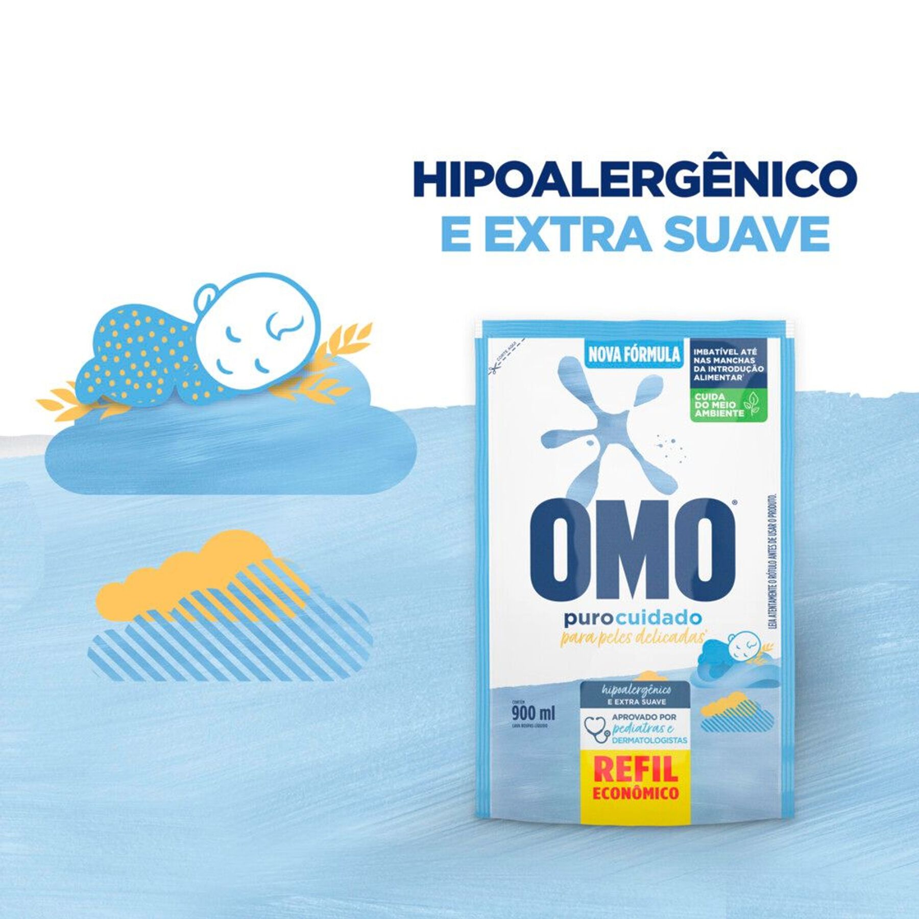 Sab&atilde;o L&iacute;quido Lava Roupas Omo Puro Cuidado Sach&ecirc; 900ml - Refil Econ&ocirc;mico&nbsp;&nbsp;