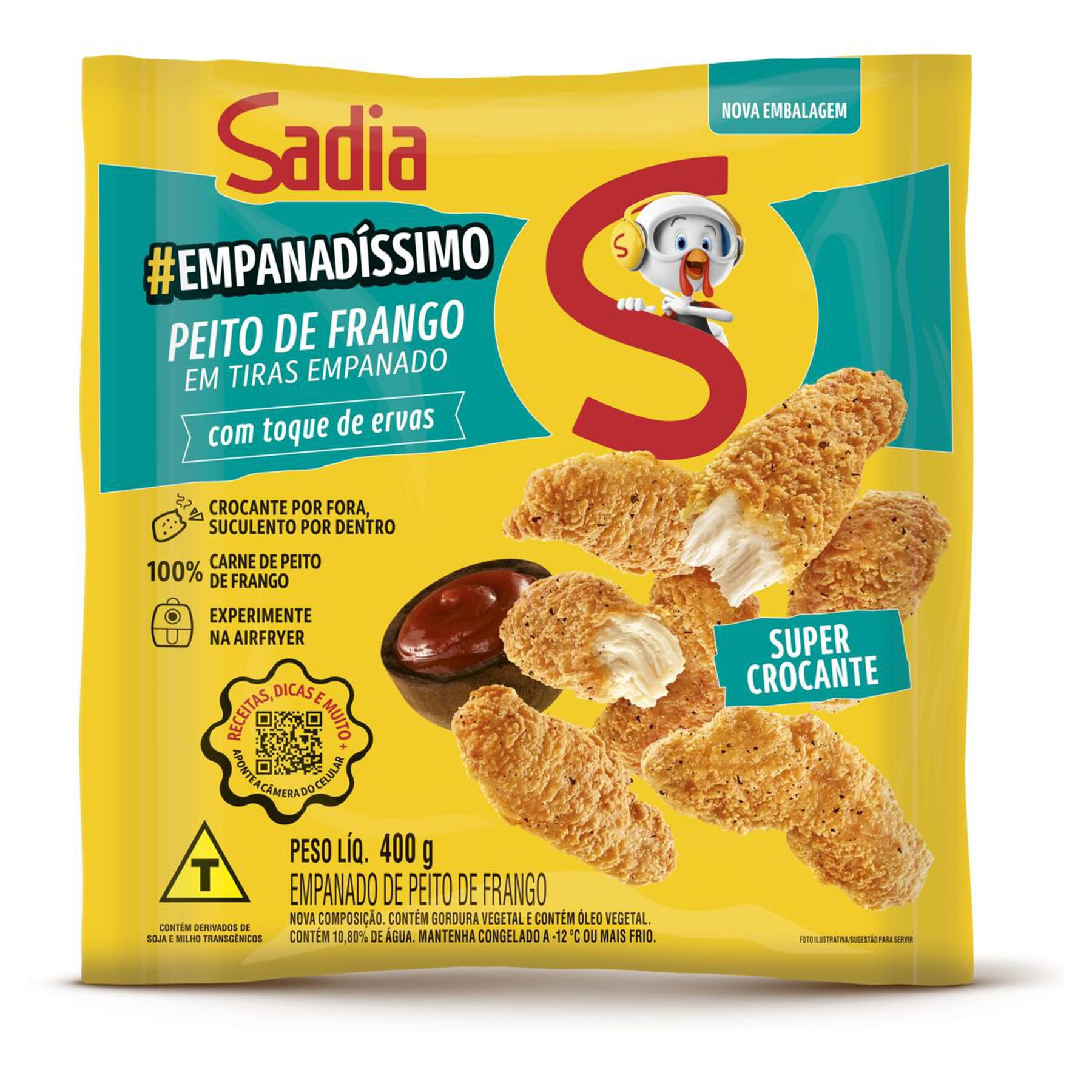 Empanado de Frango Peito em Tiras com Toque de Ervas Empanad&iacute;ssimo Sadia Pacote 400g