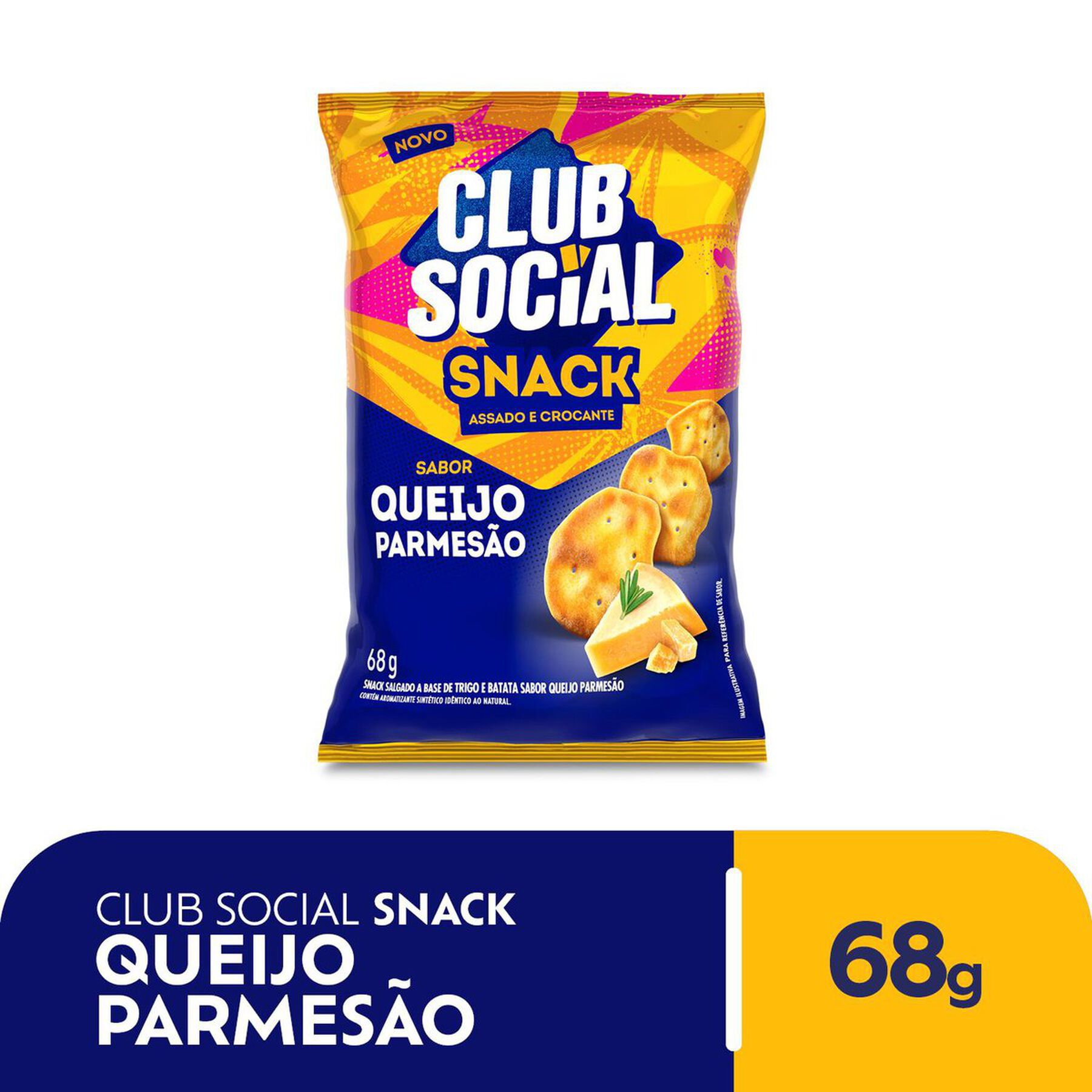 Snack Assado Crocante Queijo Parmes&atilde;o Club Social Pacote 68g