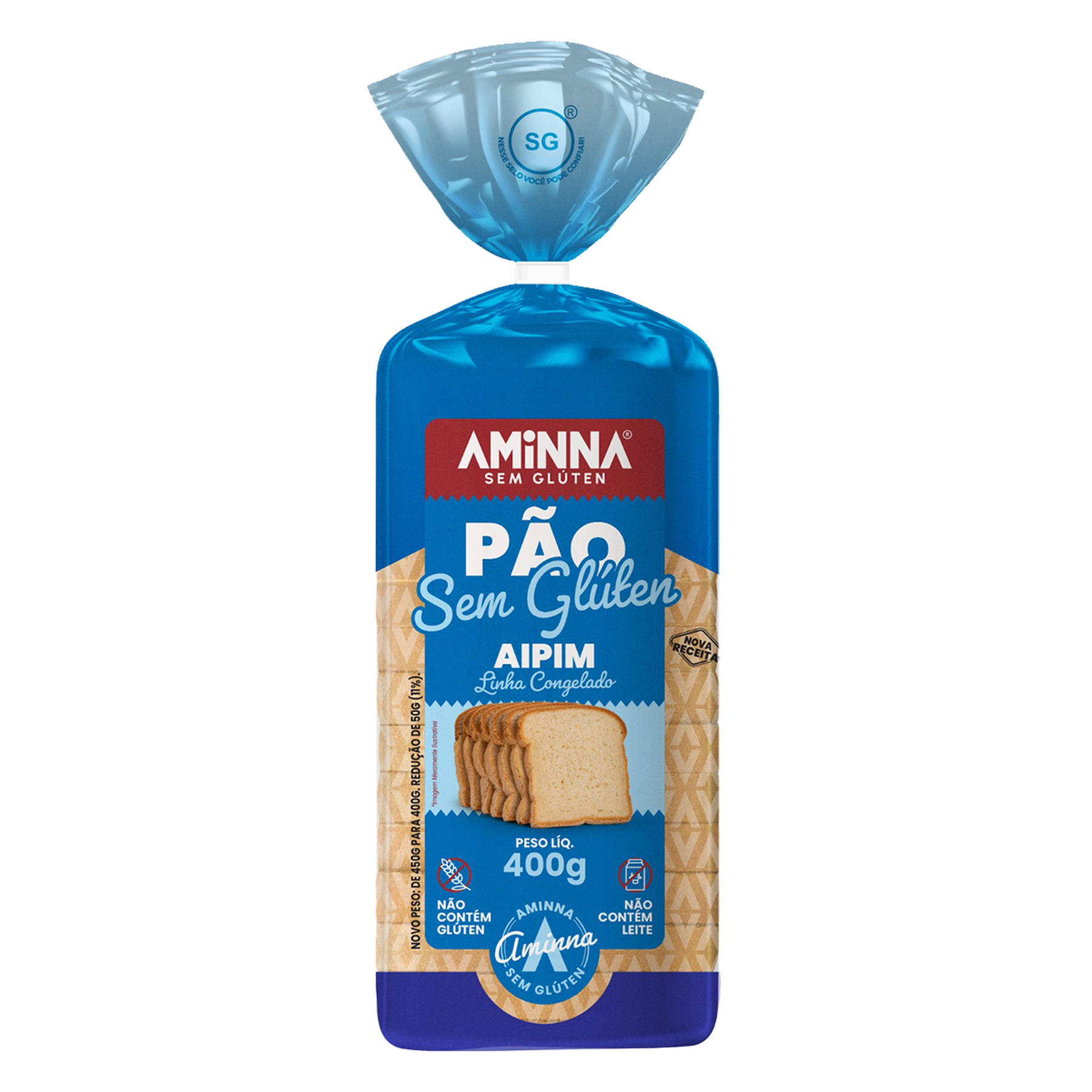 P&atilde;o de Forma Aipim sem Gl&uacute;ten Aminna Pacote 400g&nbsp;