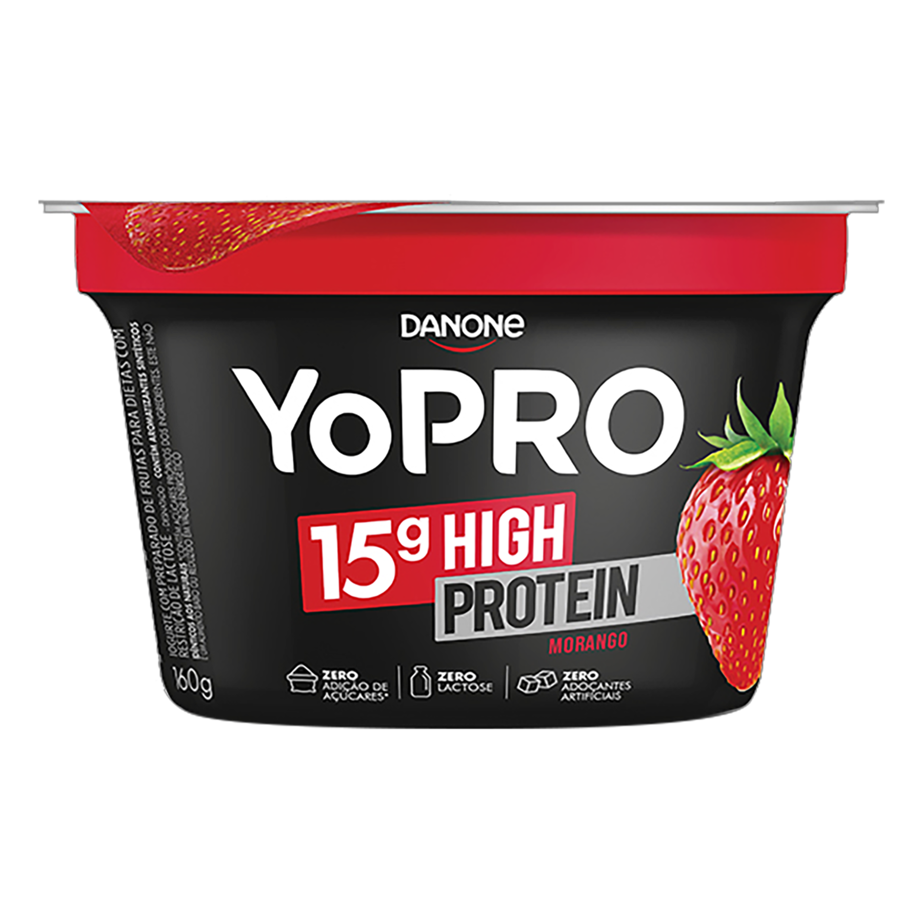 Iogurte Desnatado Morango Zero Lactose Yopro 15g High Protein Pote 160g