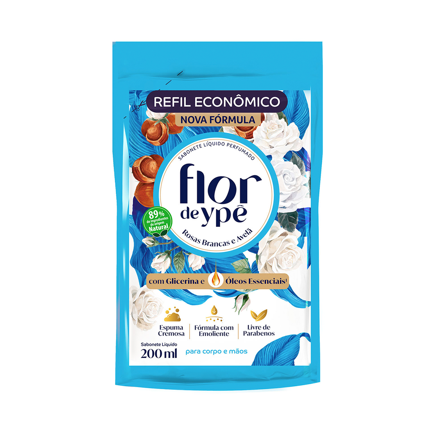 Sabonete L&iacute;quido Perfumado Rosas Brancas e Avel&atilde; Flor de Yp&ecirc; Sach&ecirc; 200ml