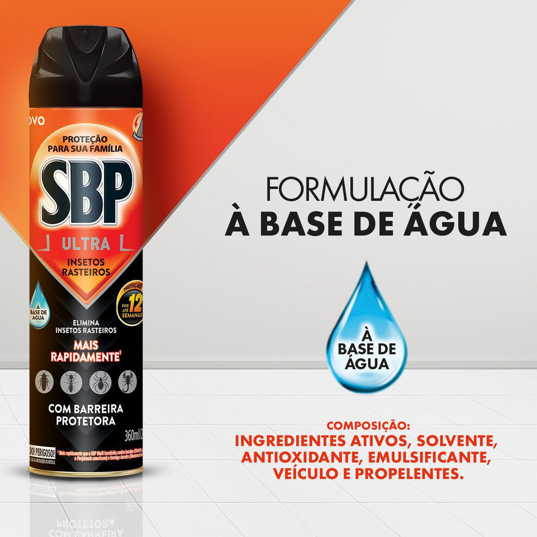 Inseticida Aerossol Ultra &agrave; Base de &Aacute;gua SBP Frasco 360ml