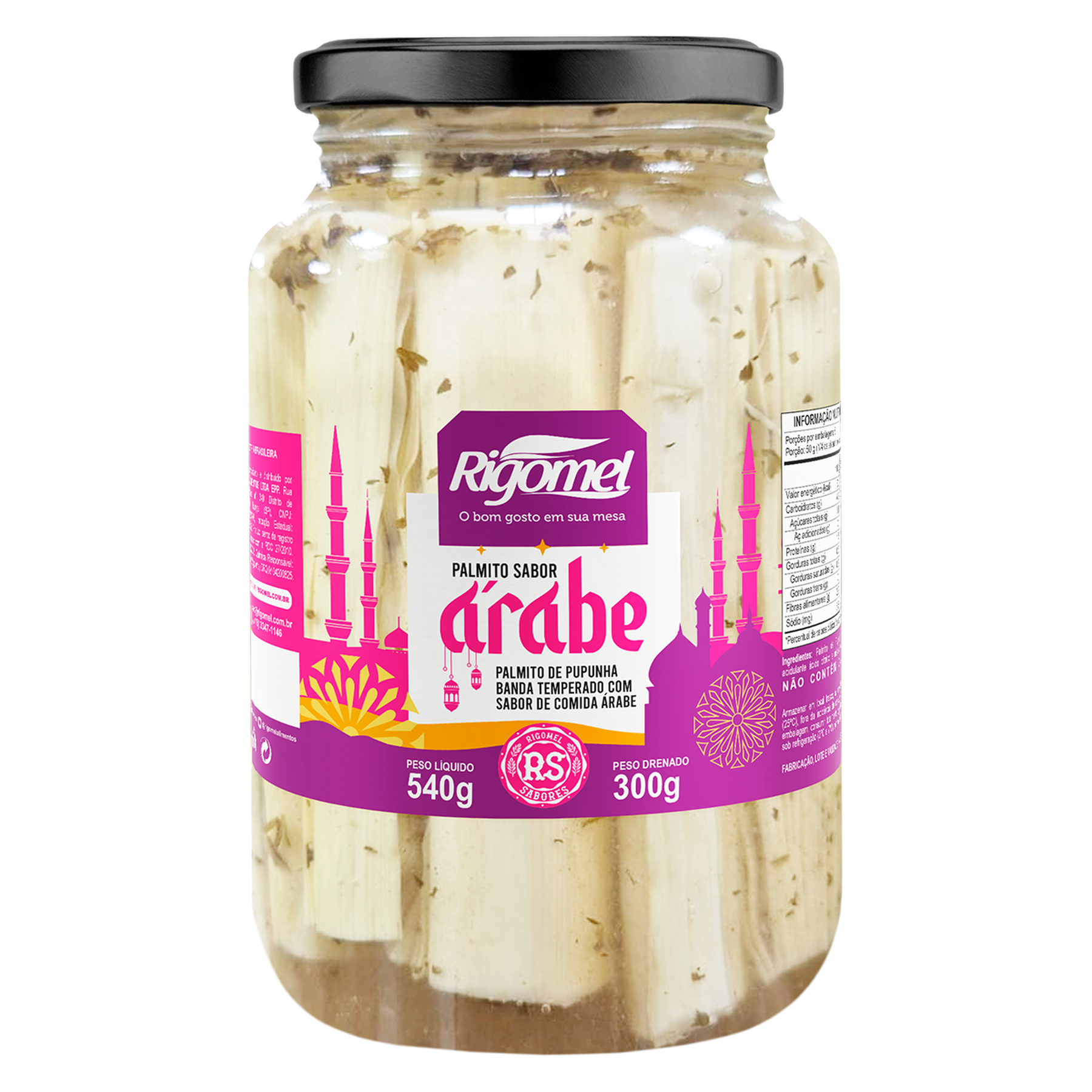 Palmito Pupunha Banda &Aacute;rabe Rigomel Vidro 300g