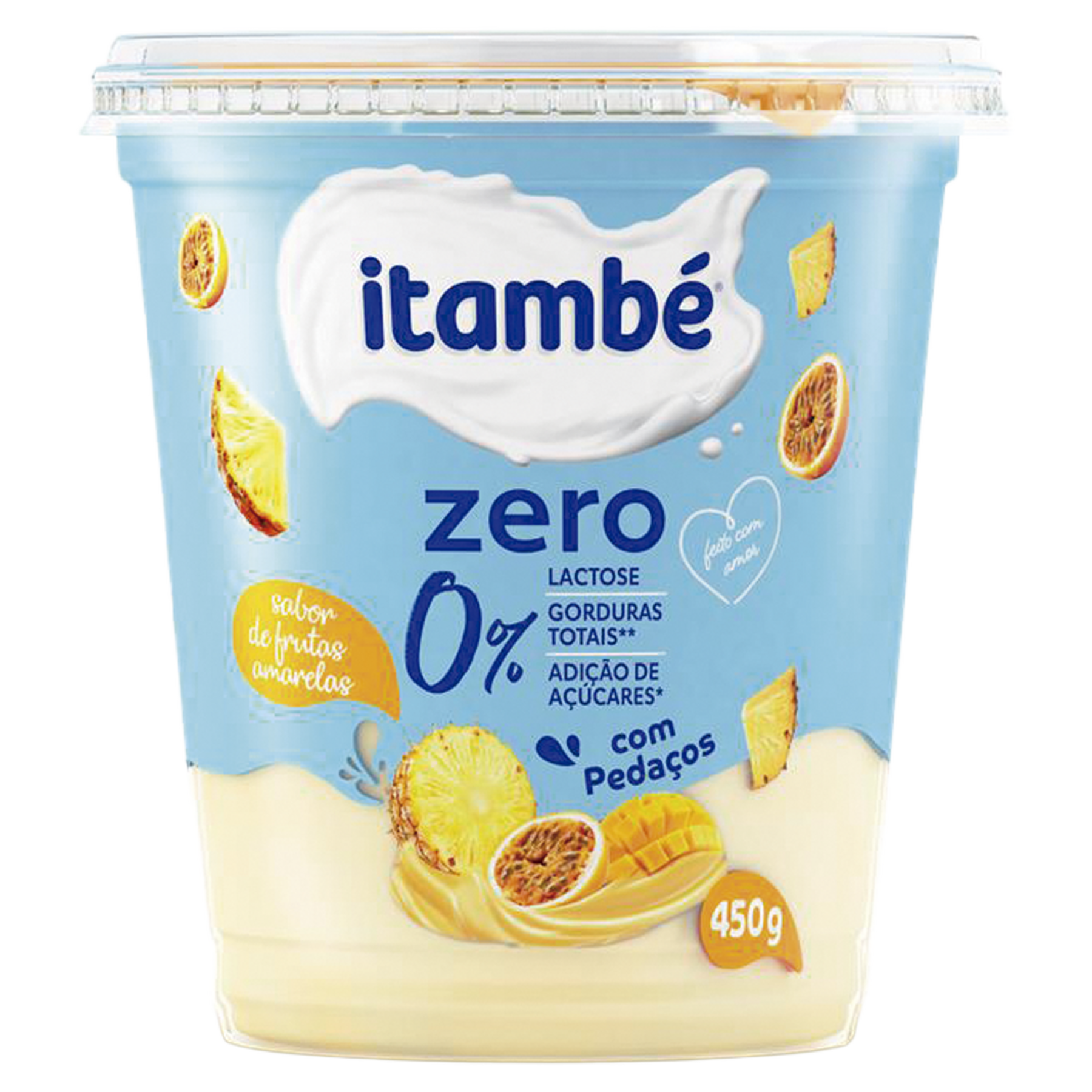 Iogurte Desnatado Peda&ccedil;os Frutas Amarelas Zero Lactose Itamb&eacute; Pote 450g