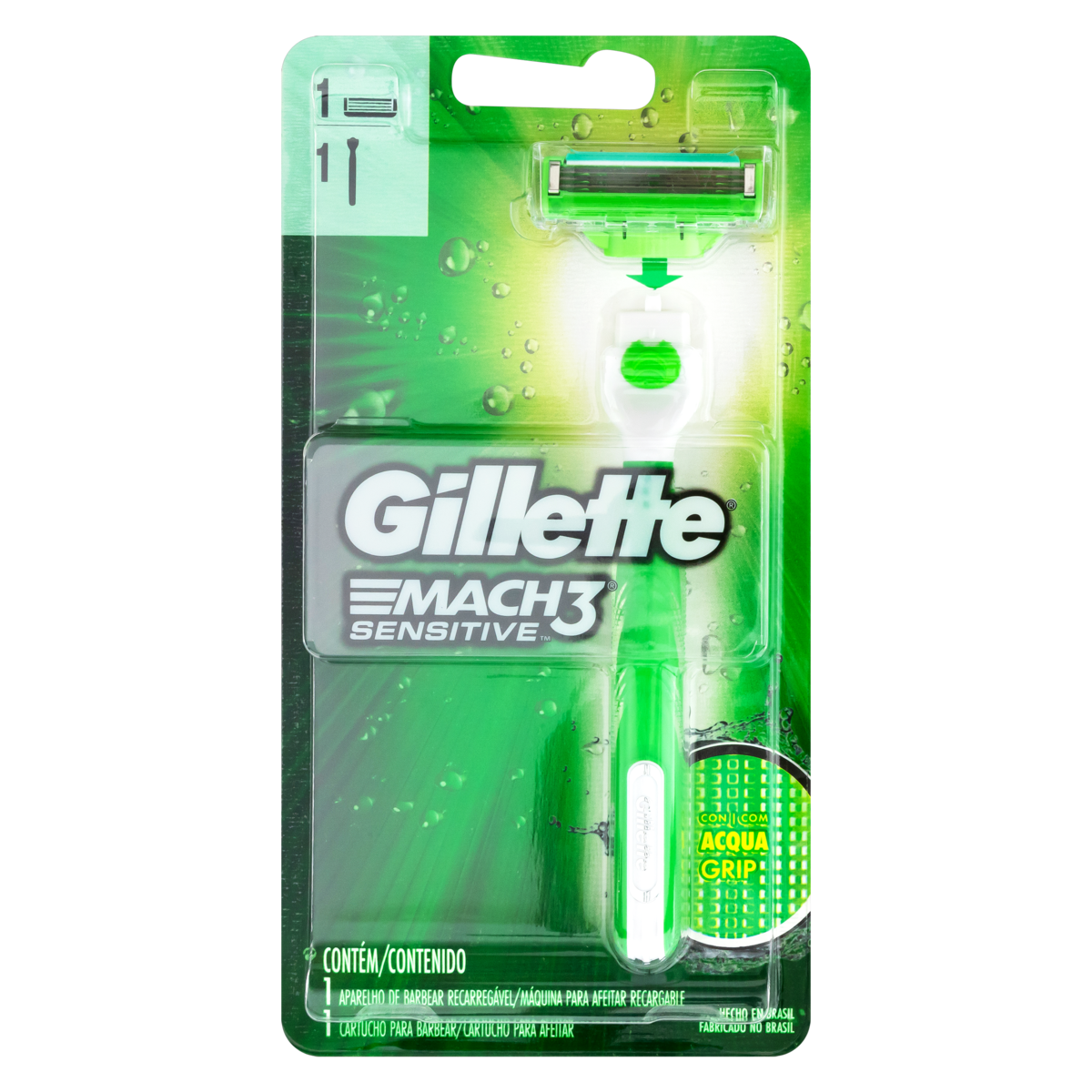 Aparelho Recarreg&aacute;vel e Carga para Barbear Acqua Grip Gillette Mach3 Sensitive