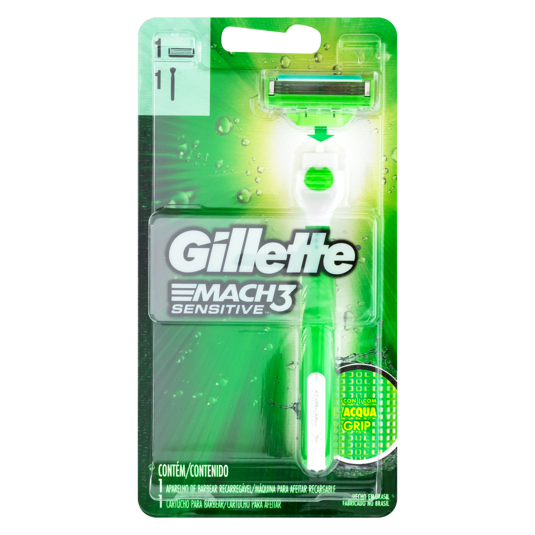 Aparelho Recarreg&aacute;vel e Carga para Barbear Acqua Grip Gillette Mach3 Sensitive