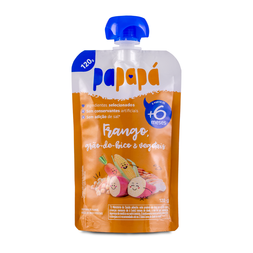 Sopinha Frango, Gr&atilde;o-de-Bico e Vegetais Papap&aacute; Squeeze 120g