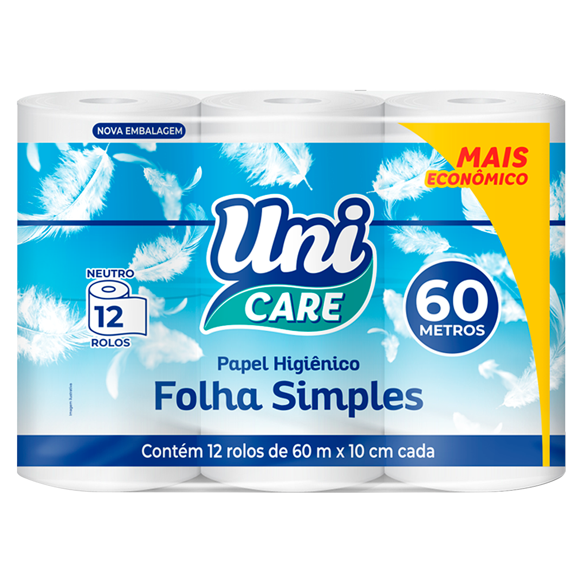 Papel Higi&ecirc;nico Uni Care 60m C/12 Unidades