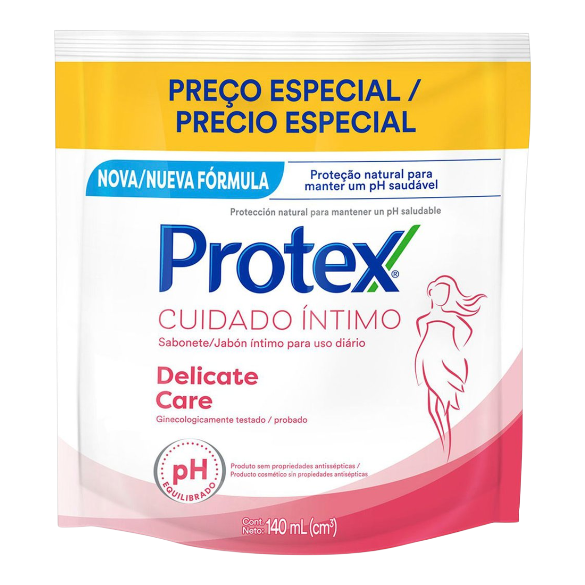 Sabonete L&iacute;quido &Iacute;ntimo Delicate Care Protex Cuidado &Iacute;ntimo Sach&ecirc; 140ml Refil
