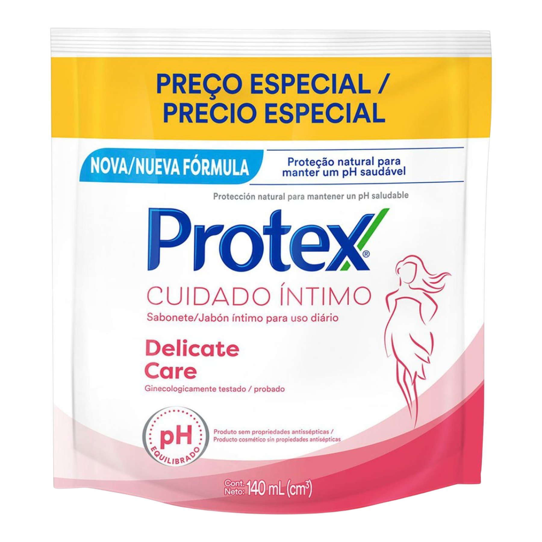 Sabonete L&iacute;quido &Iacute;ntimo Delicate Care Protex Cuidado &Iacute;ntimo Sach&ecirc; 140ml Refil