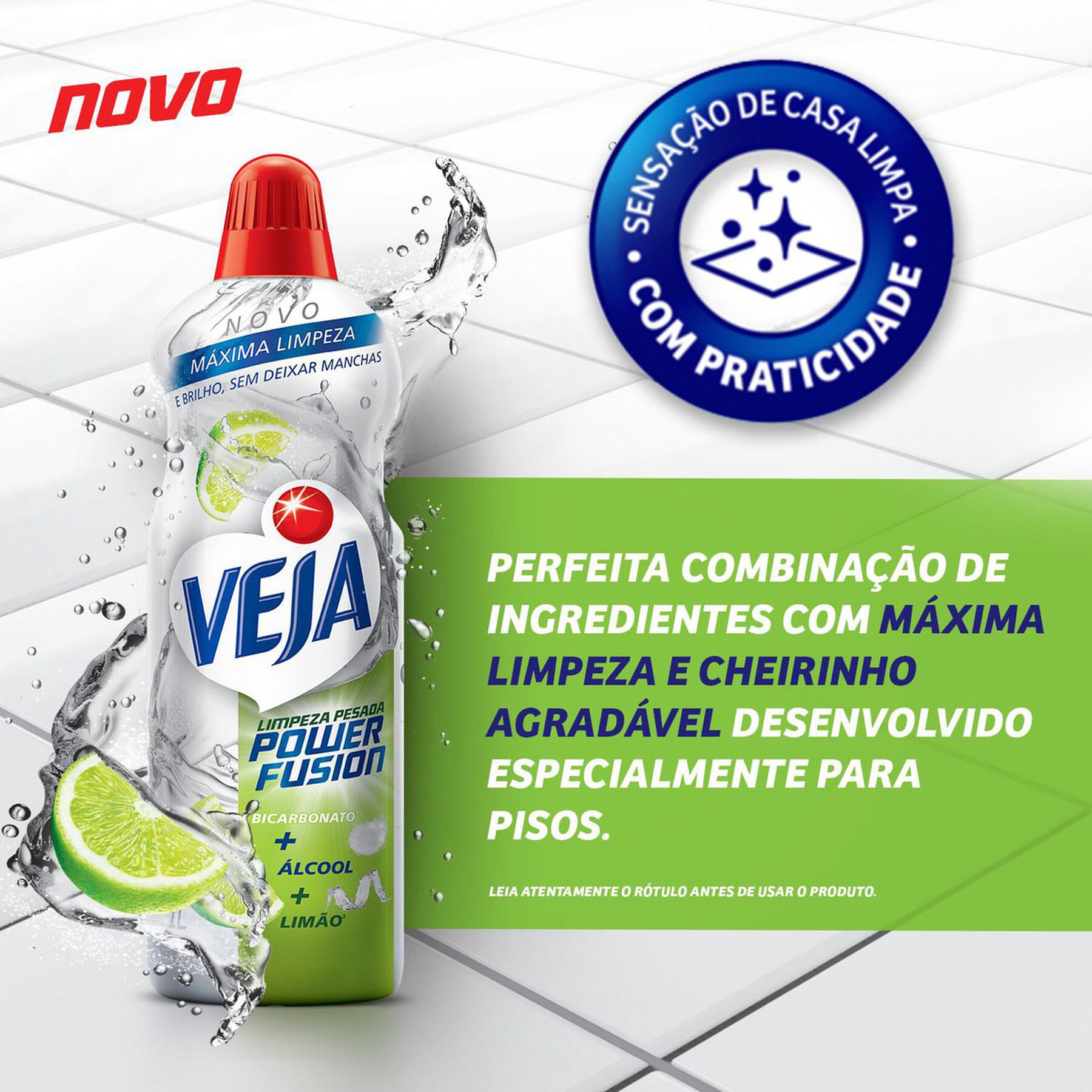 Limpador Limpeza Pesada com Bicarbonato, Álcool e Limão Veja Power Fusion Frasco 500ml
