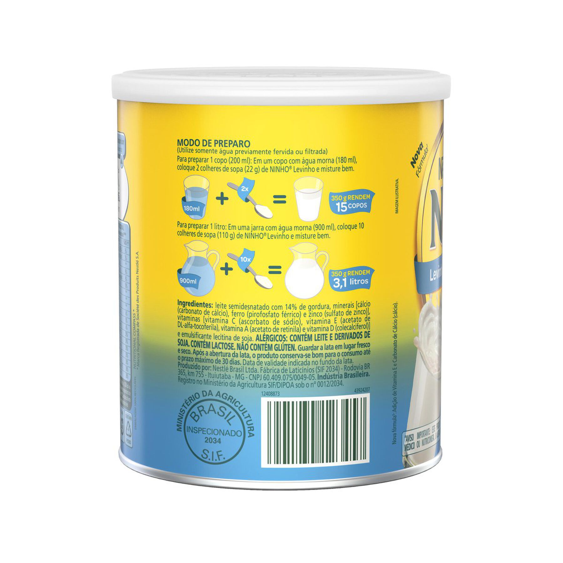 Leite em Pó Instantâneo Semidesnatado Levinho Ninho Forti+ Nestlé Lata 350g