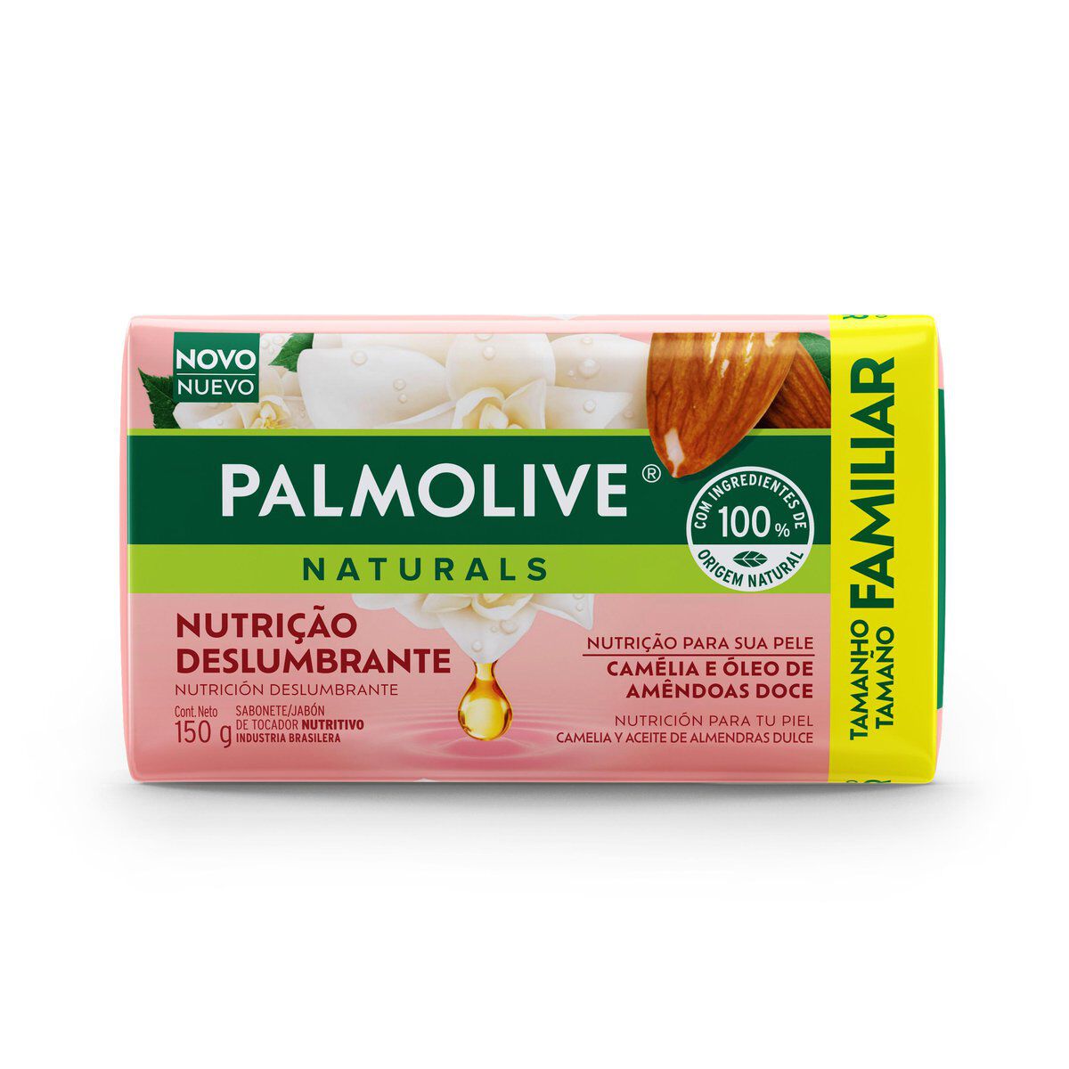 Sabonete em Barra Nutri&ccedil;&atilde;o Deslumbrante Cam&eacute;lia e &Oacute;leo de Am&ecirc;ndoas Doce Palmolive Naturals Envolt&oacute;rio 150g - Embalagem Tamanho Familiar