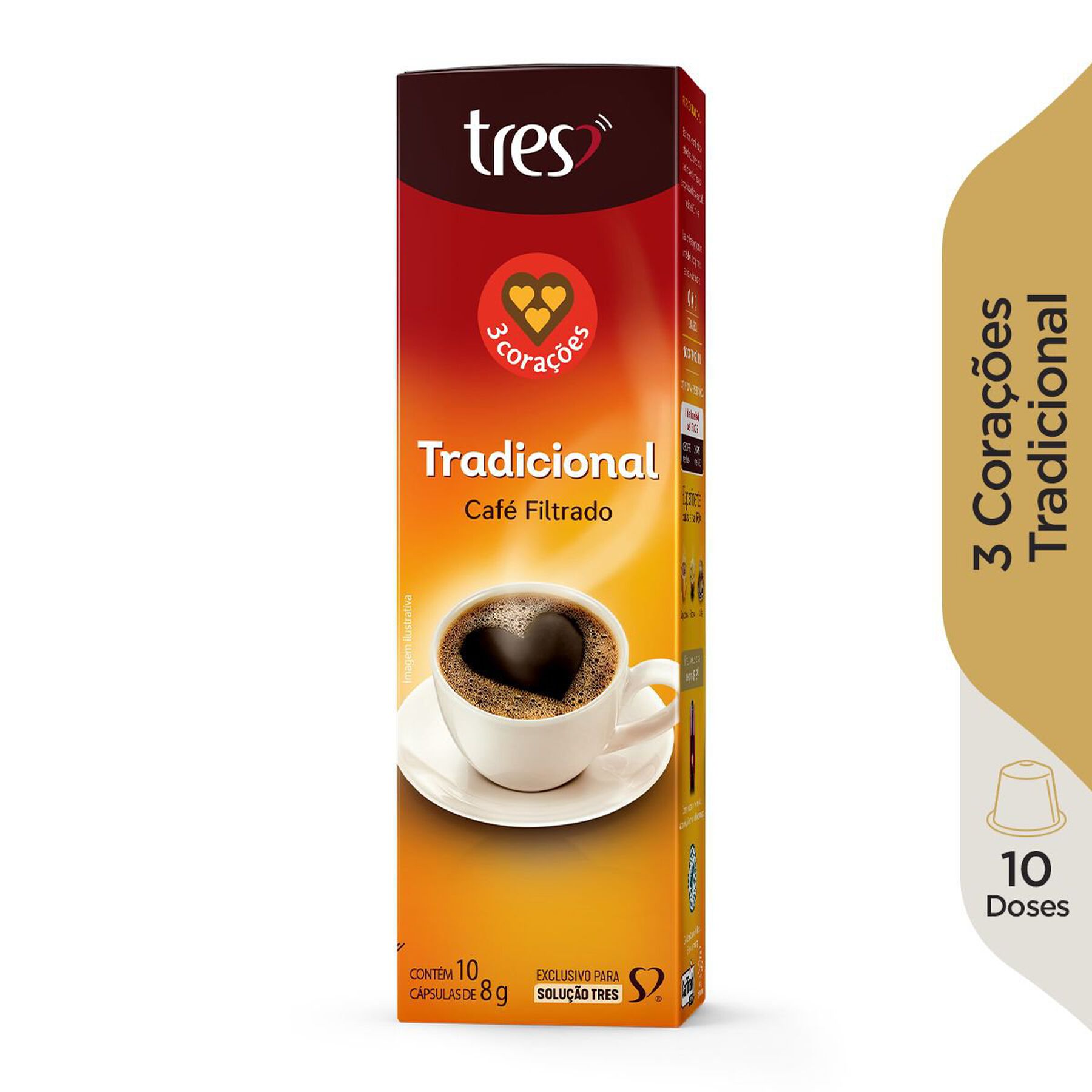 Café em Cápsula Torrado e Moído Filtrado Clássico Tres Caixa 75g 10 Unidades