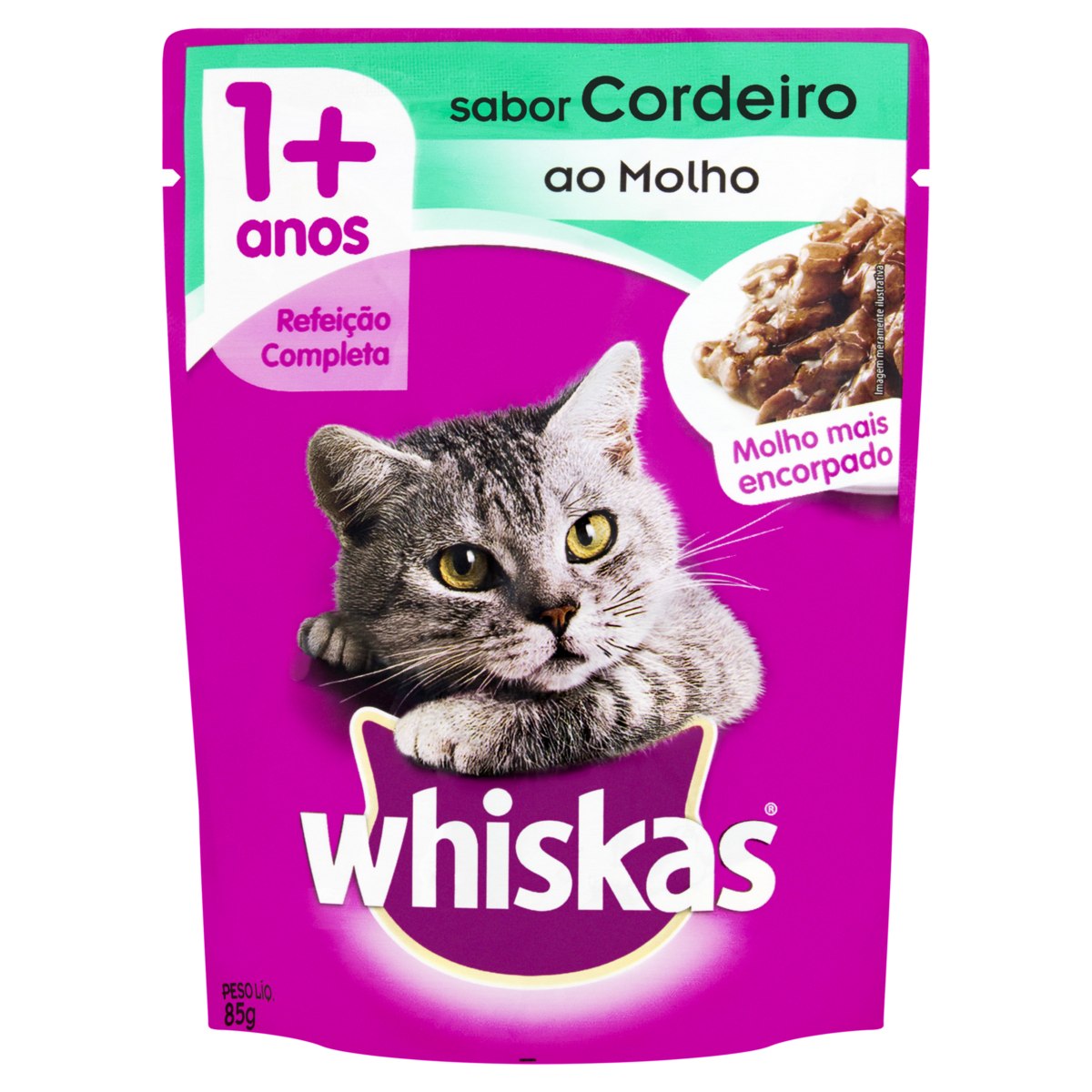 Alimento para Gatos Adultos 1+ Cordeiro ao Molho Whiskas Sach&ecirc; 85g&nbsp;