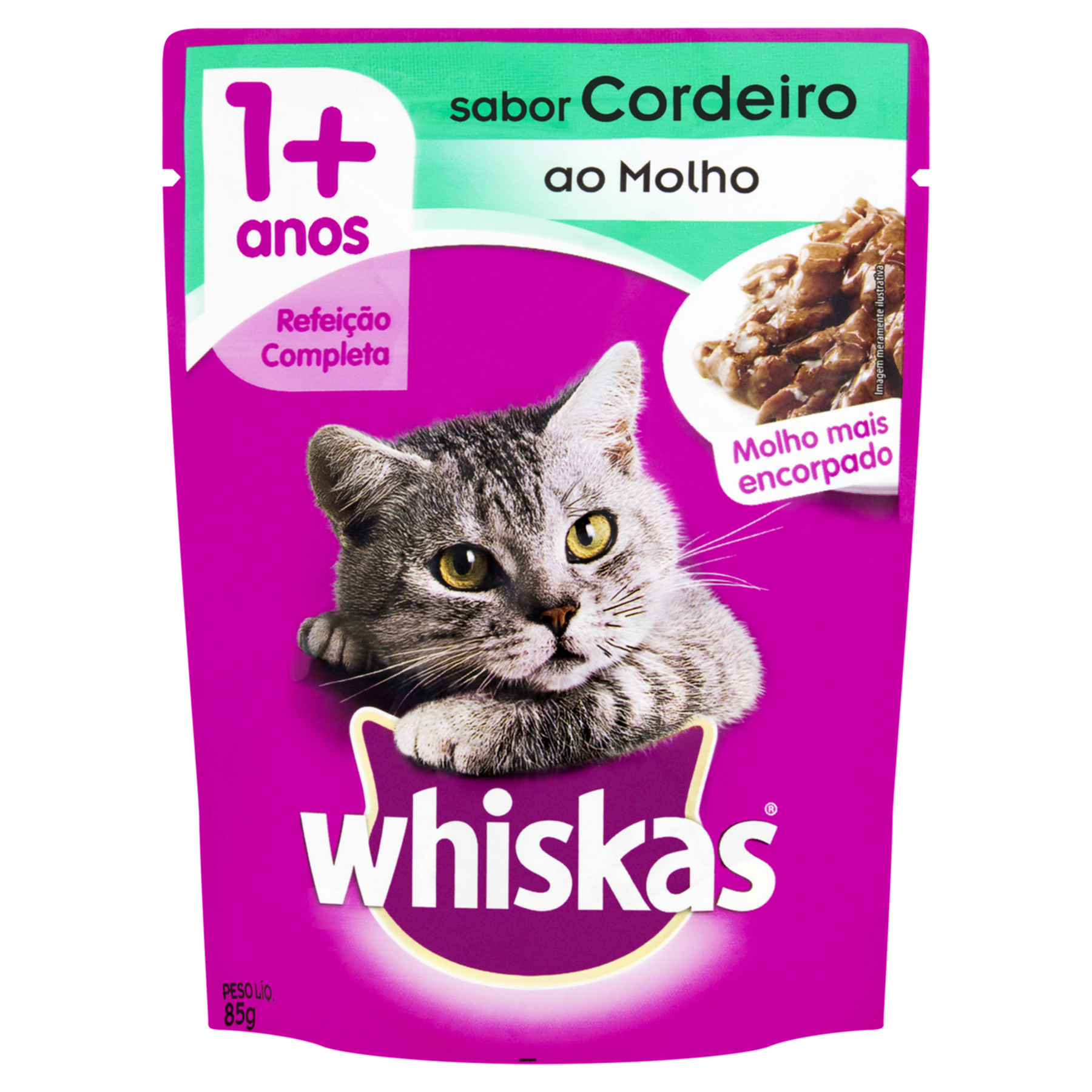 Alimento para Gatos Adultos 1+ Cordeiro ao Molho Whiskas Sachê 85g 