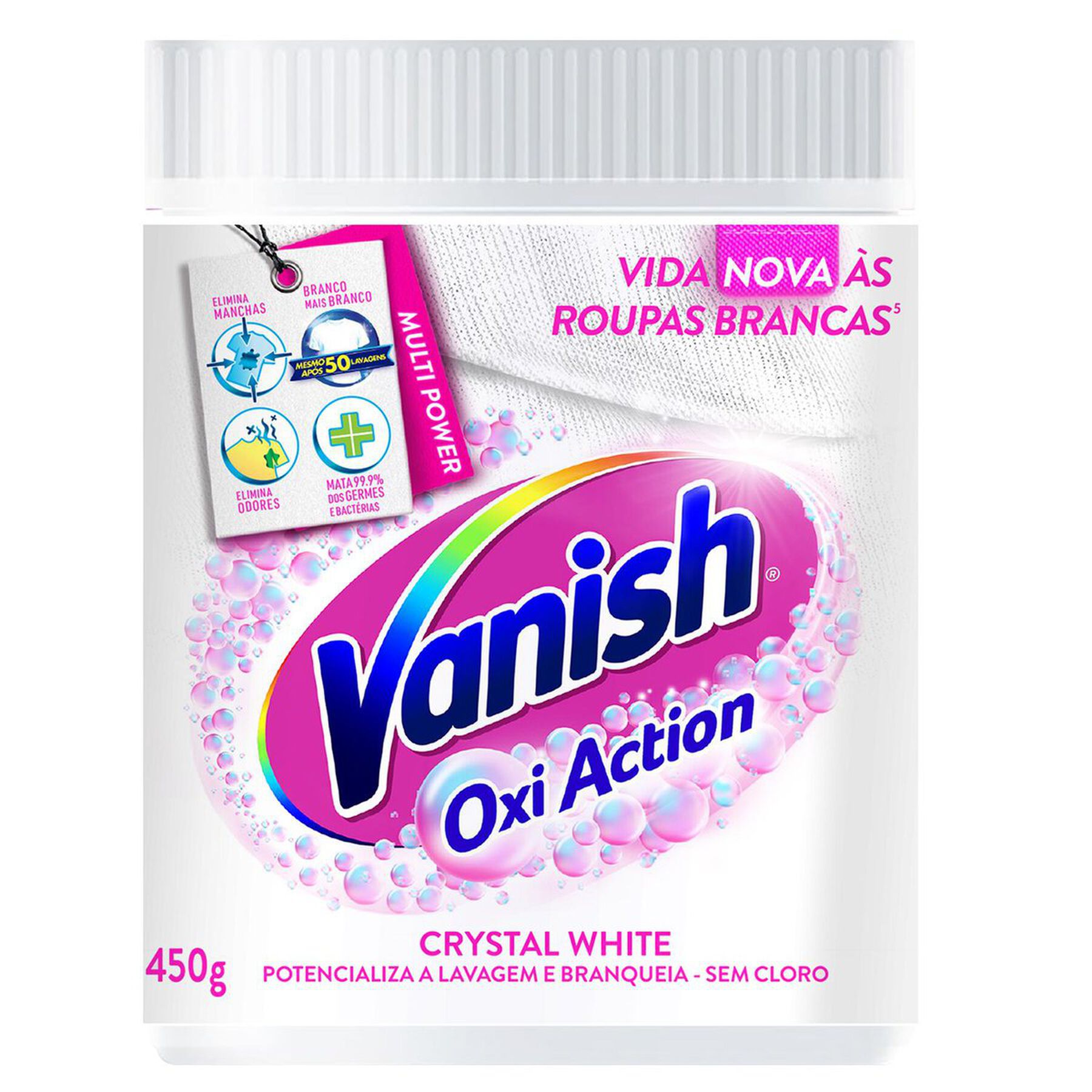 Tira-Manchas em Pó Roupas Brancas Crystal White Vanish Oxi Action Pote 450g