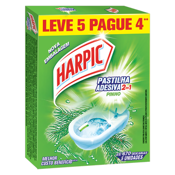 Detergente Sanitário Pastilha Adesiva Pinho Harpic Leve 5 Pague 4 Unidades