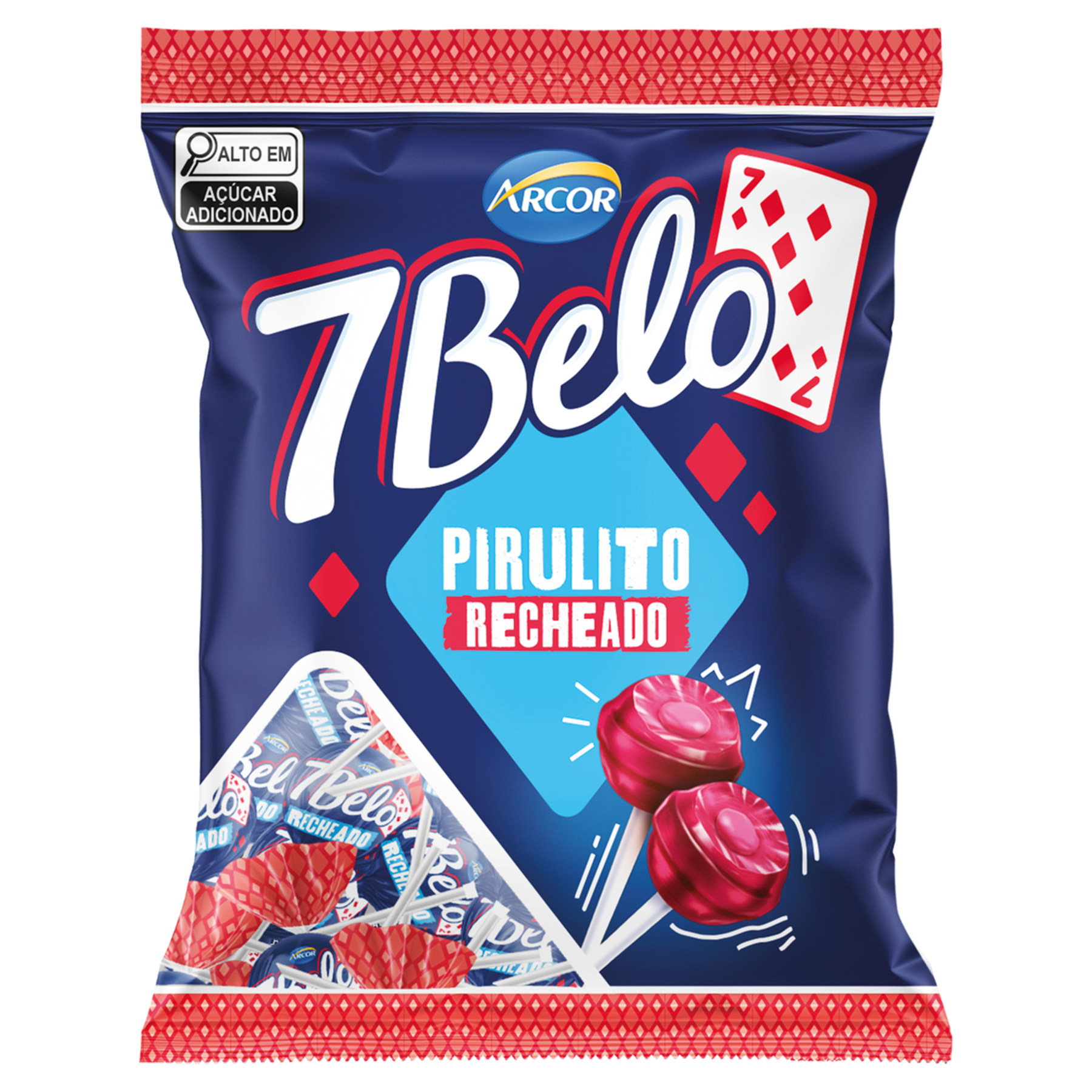 Pirulito Framboesa Recheado 7 Belo Arcor Pacote 120g