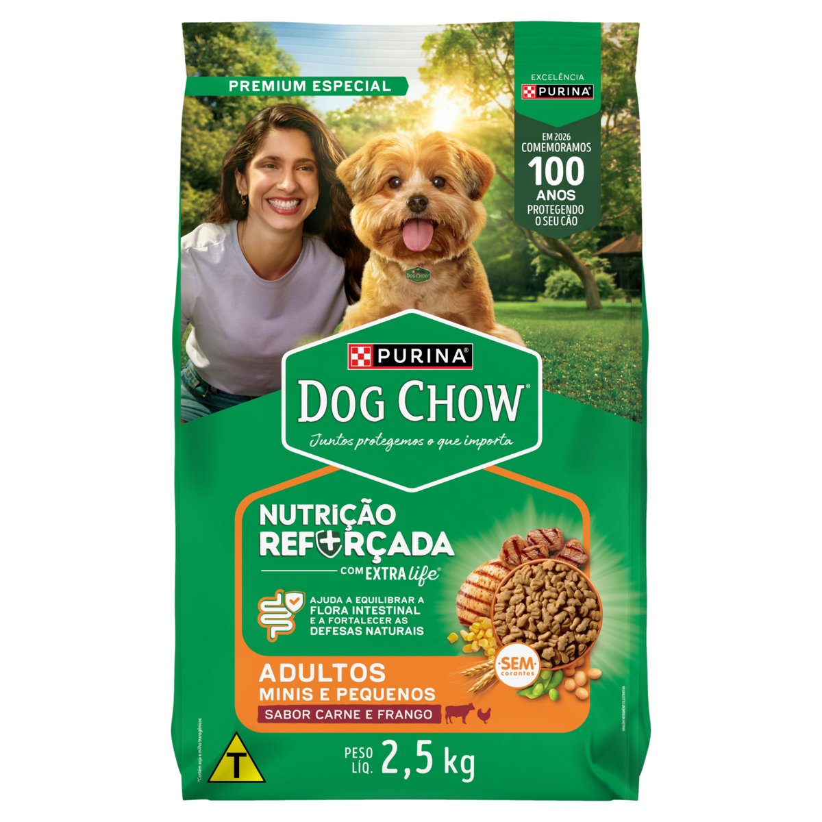 Alimento para C&atilde;es Adultos Ra&ccedil;as Minis e Pequenas Carne e Frango Purina Dog Chow Nutri&ccedil;&atilde;o Refor&ccedil;ada com Extra Life Pacote 2,5kg