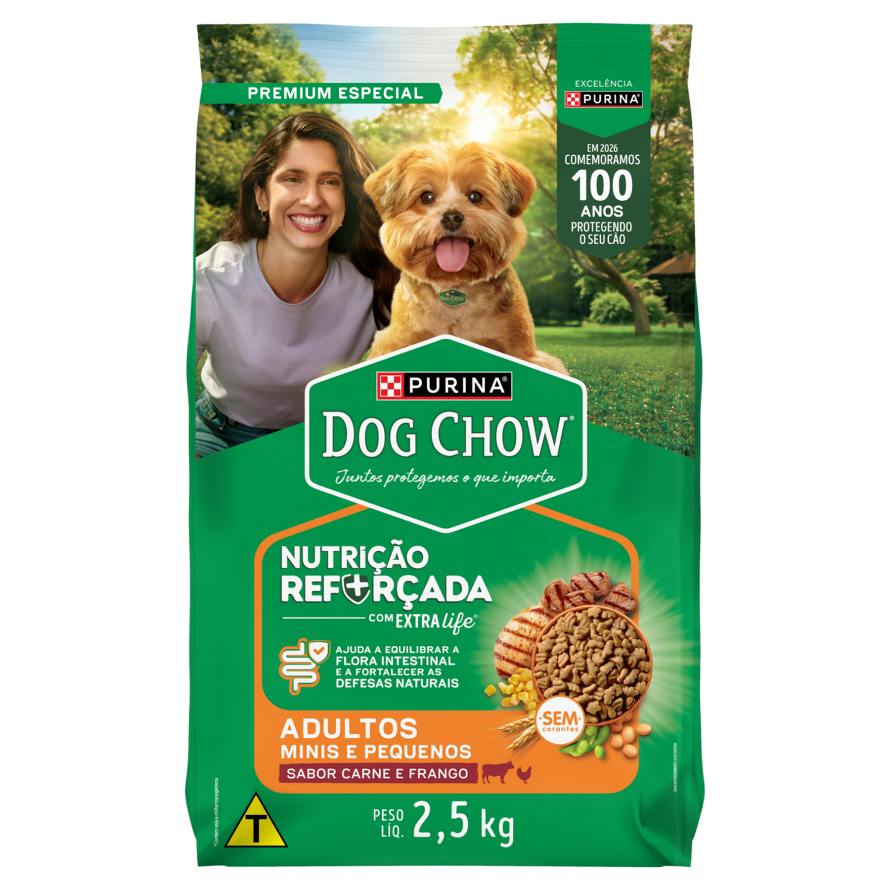 Alimento para Cães Adultos Raças Minis e Pequenas Carne e Frango Purina Dog Chow Nutrição Reforçada com Extra Life Pacote 2,5kg