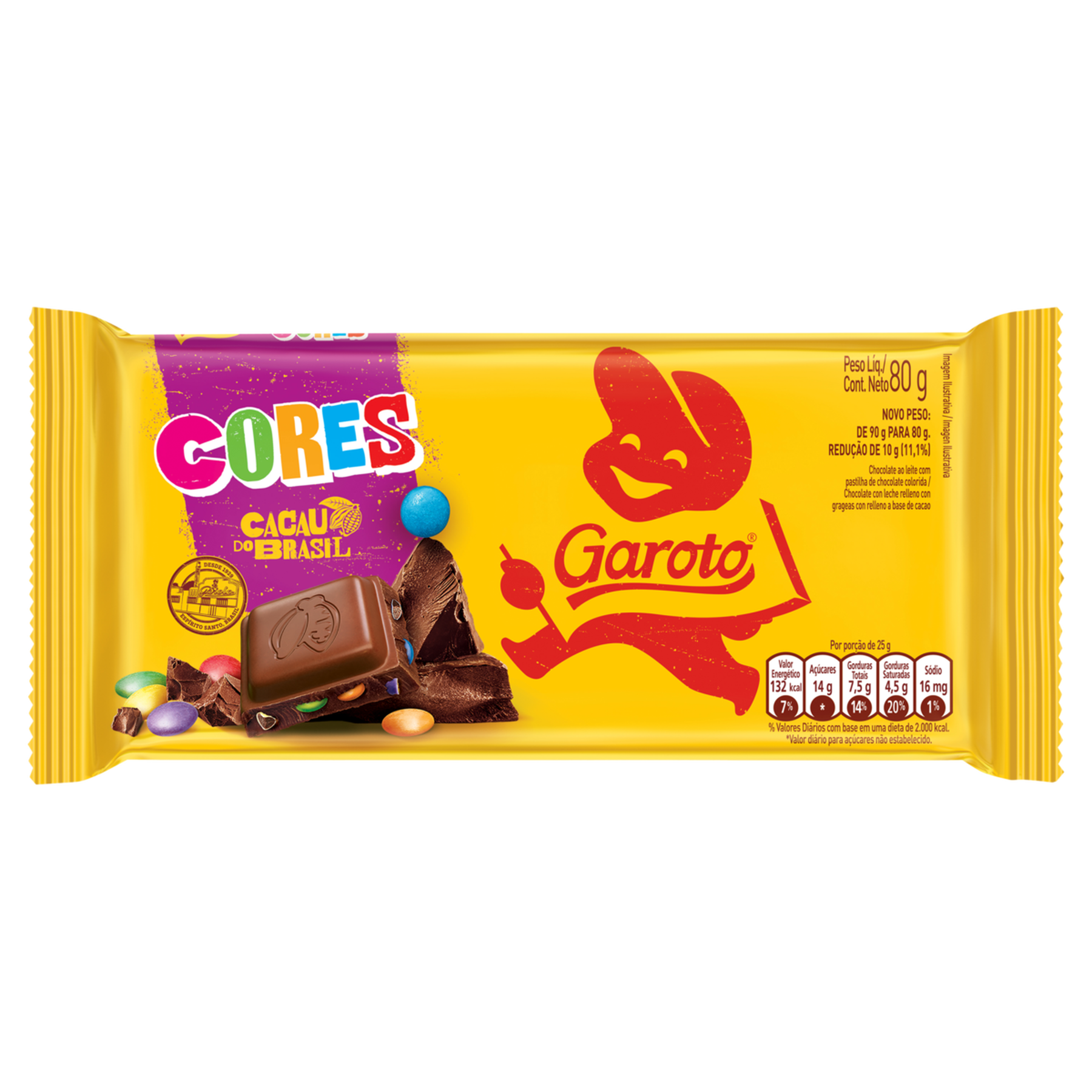 Chocolate ao Leite Cores Cacau do Brasil Garoto Pacote 80g