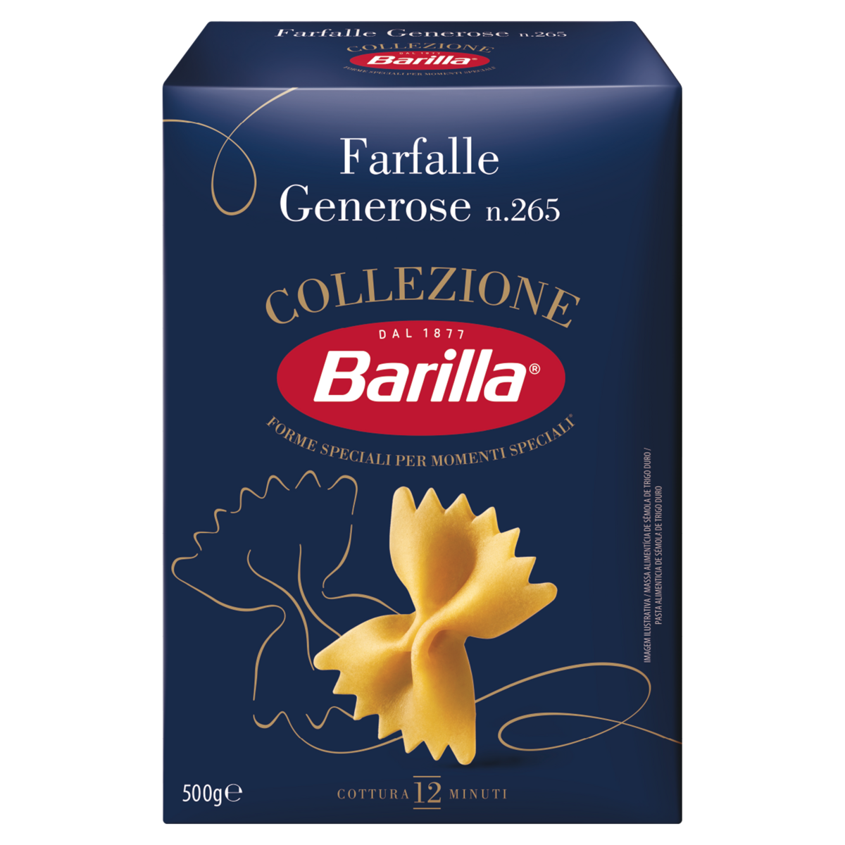Macarr&atilde;o de S&ecirc;mola de Trigo Duro Farfalle Generose 265 Barilla Collezione Caixa 500g&nbsp;