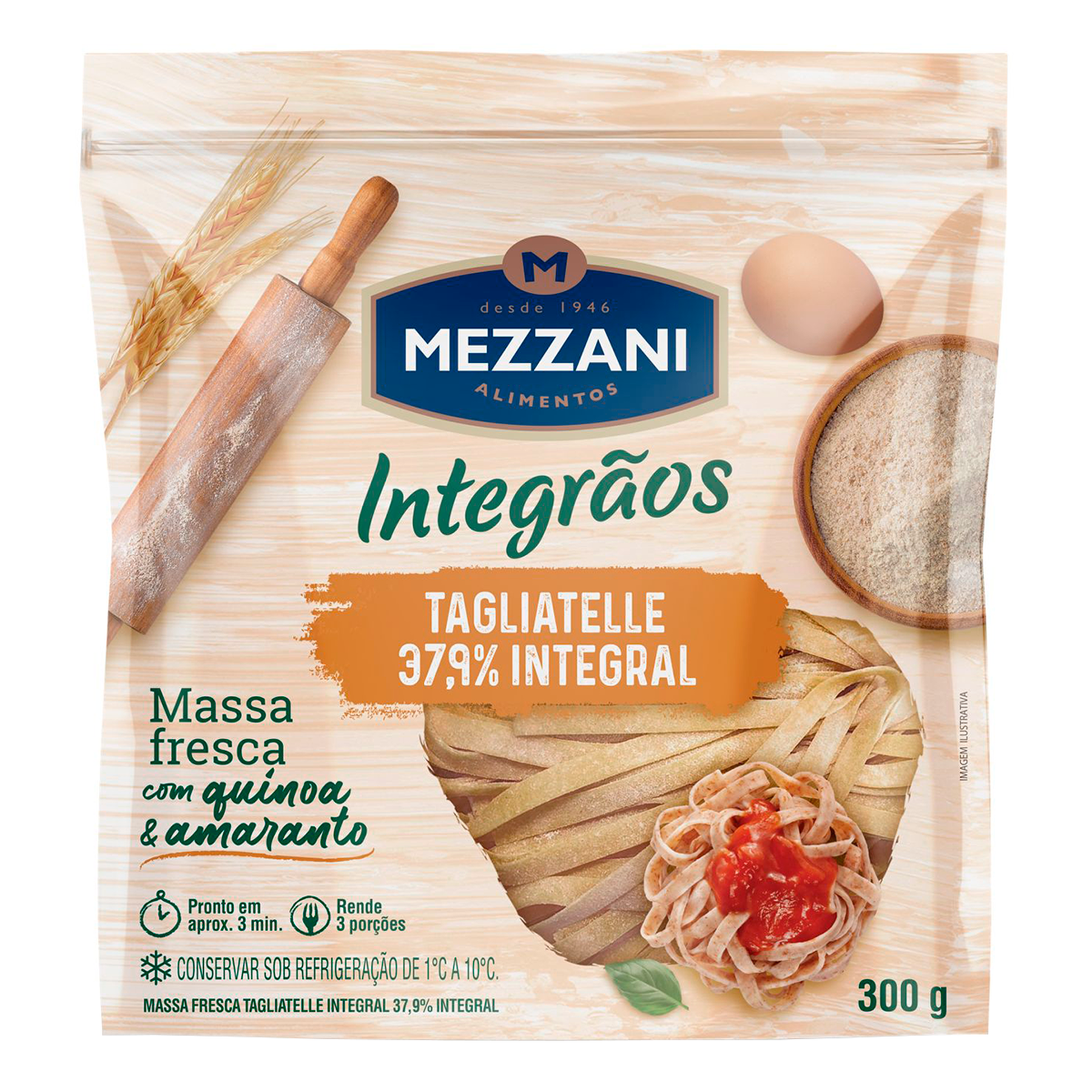 Massa Fresca Tagliatelle Integr&atilde;os Mezzani Pacote 300g
