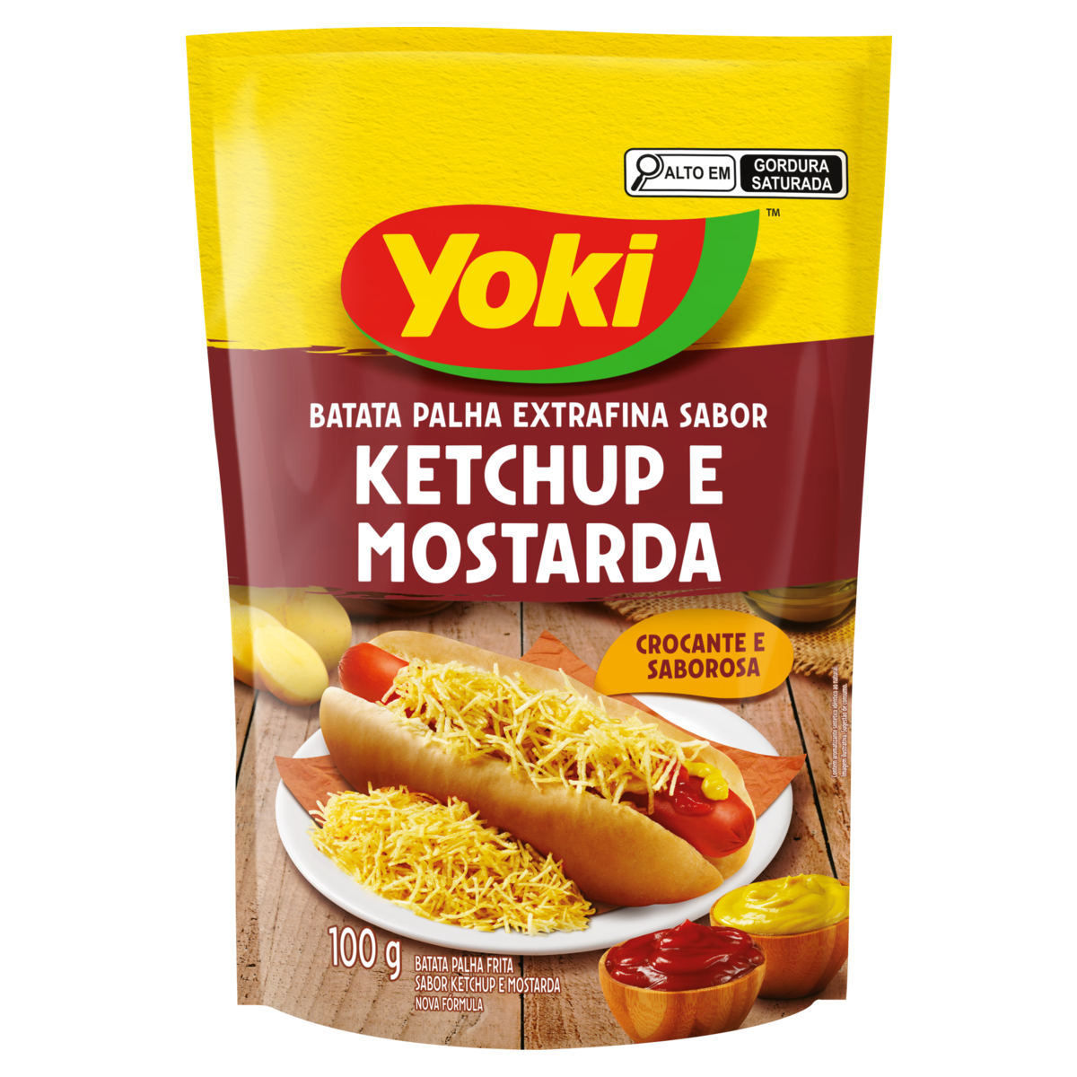 Batata Palha Extrafina Hot-Dog Ketchup e Mostarda Yoki Sach&ecirc; 100g