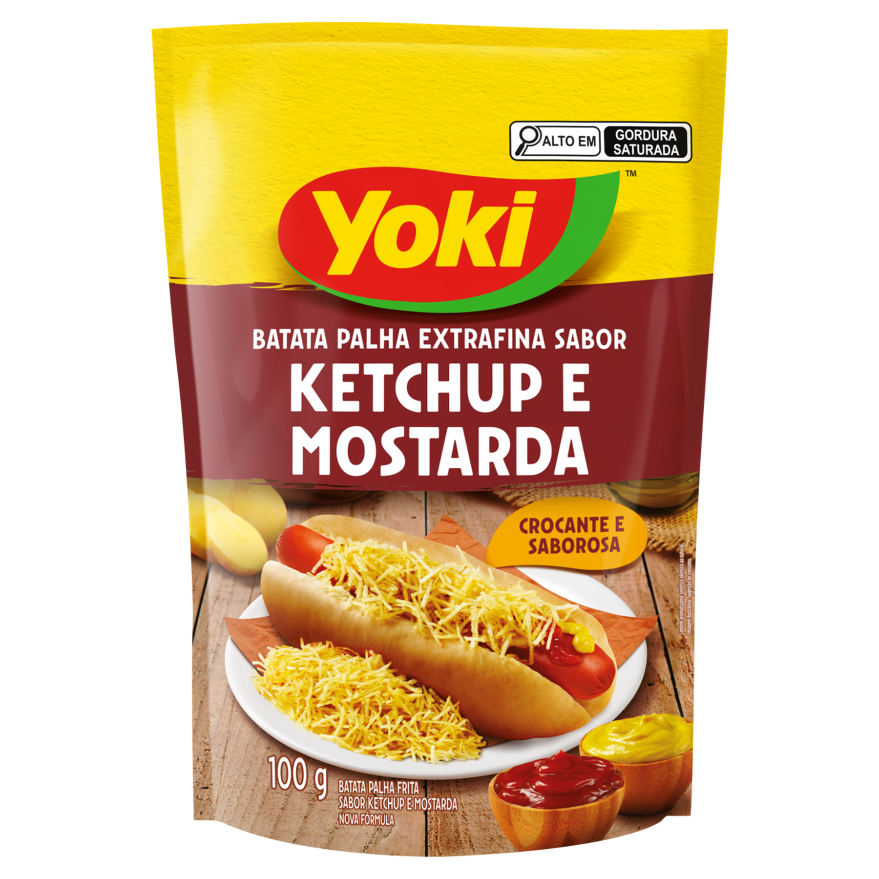 Batata Palha Extrafina Hot-Dog Ketchup e Mostarda Yoki Sachê 100g
