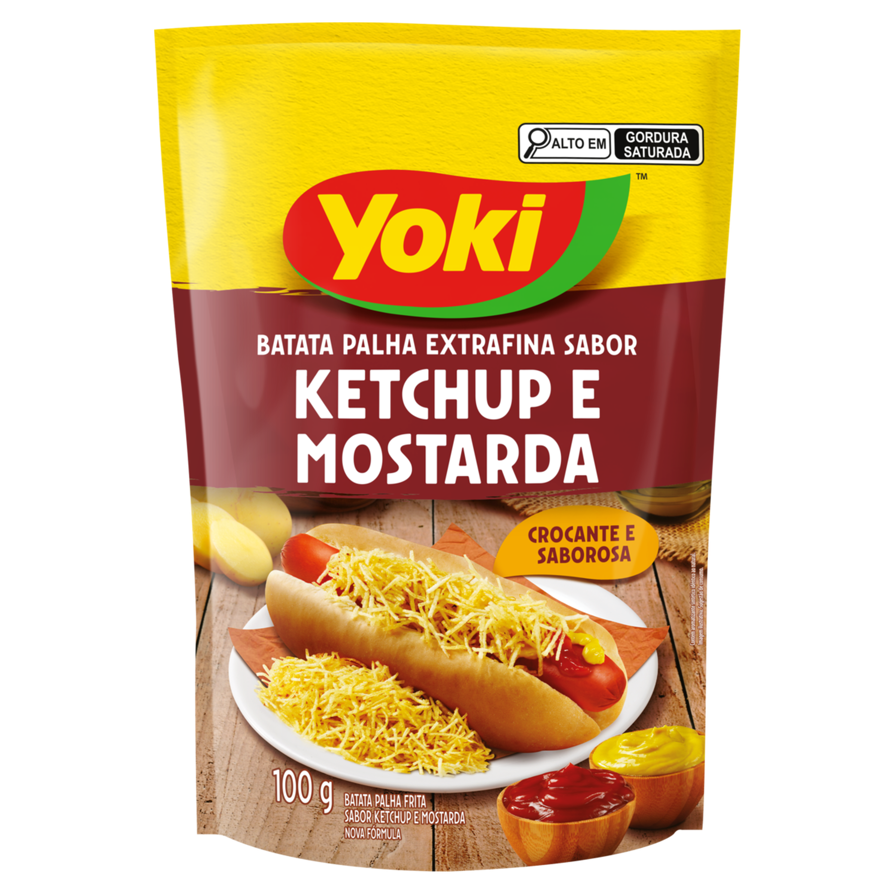 Batata Palha Extrafina Hot-Dog Ketchup e Mostarda Yoki Sachê 100g