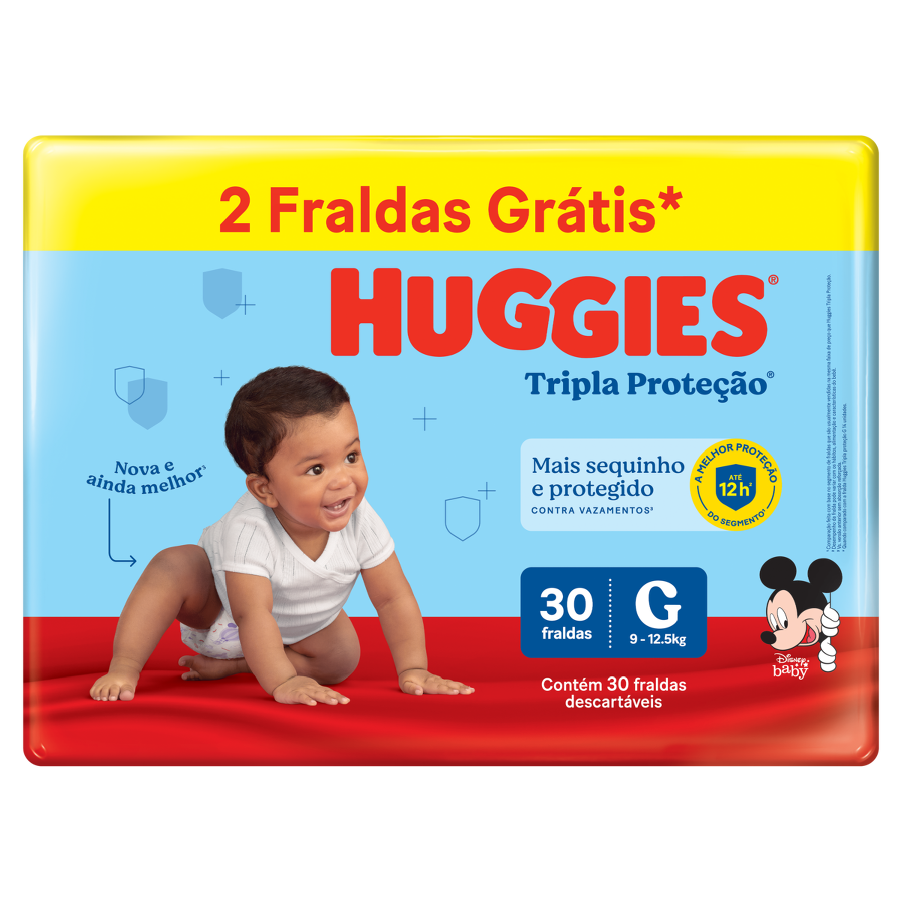 Fralda Descartável Infantil Tripla Proteção Huggies G Pacote C/30 Unidades - Embalagem Grátis 2 Fraldas