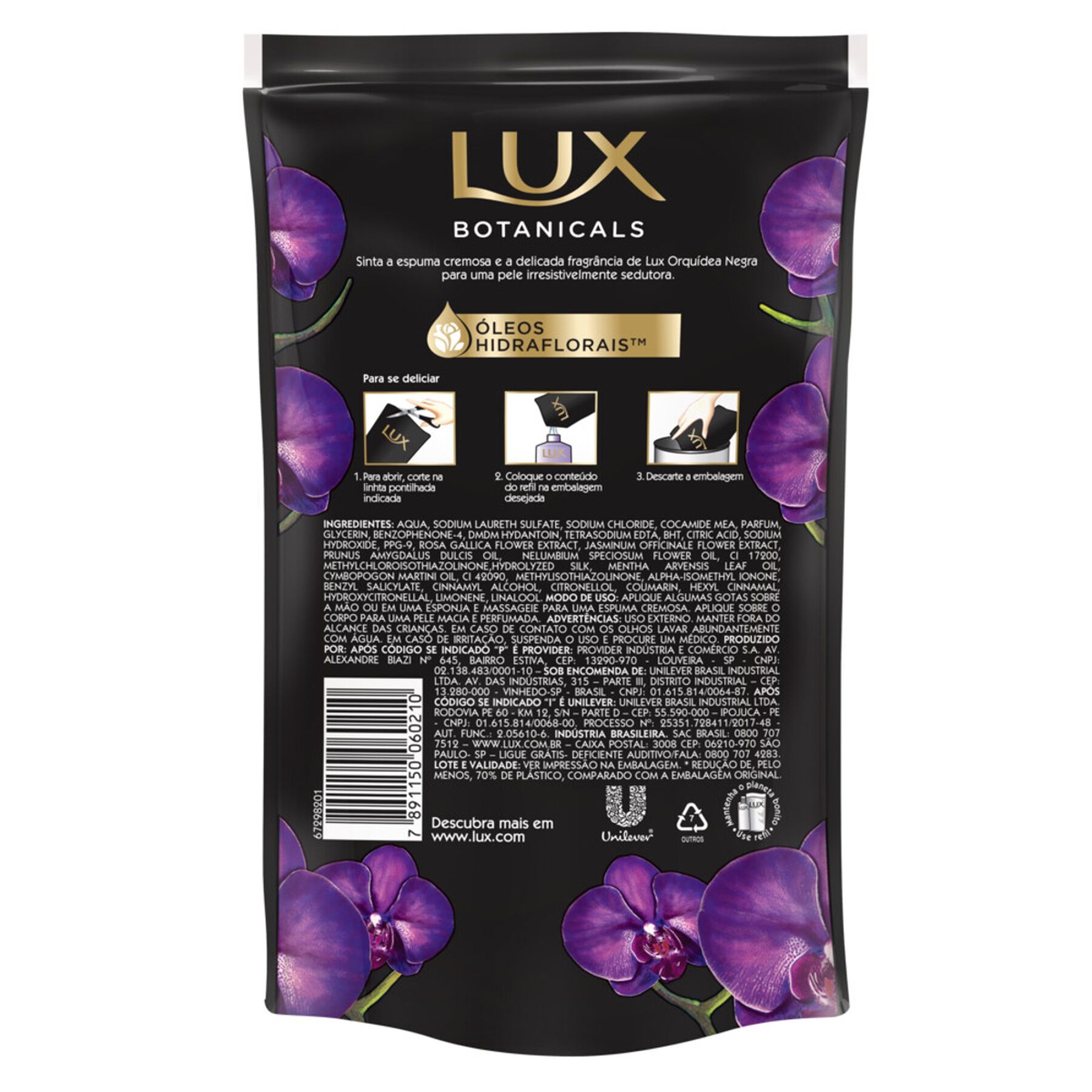 Sabonete Líquido Orquídea Negra Lux Botanicals Sachê 200ml Refil