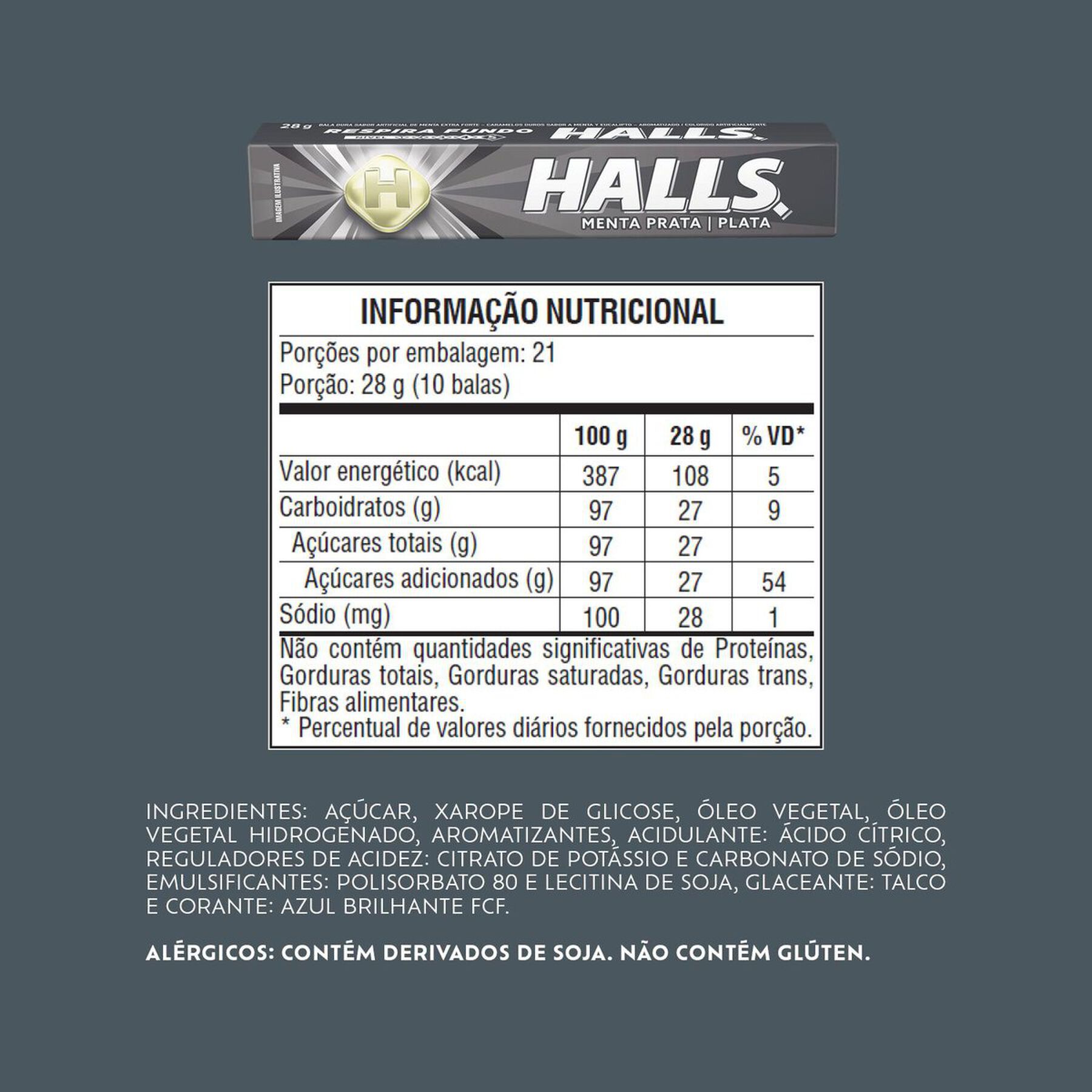 Bala de Menta Prata Halls Pacote 28g
