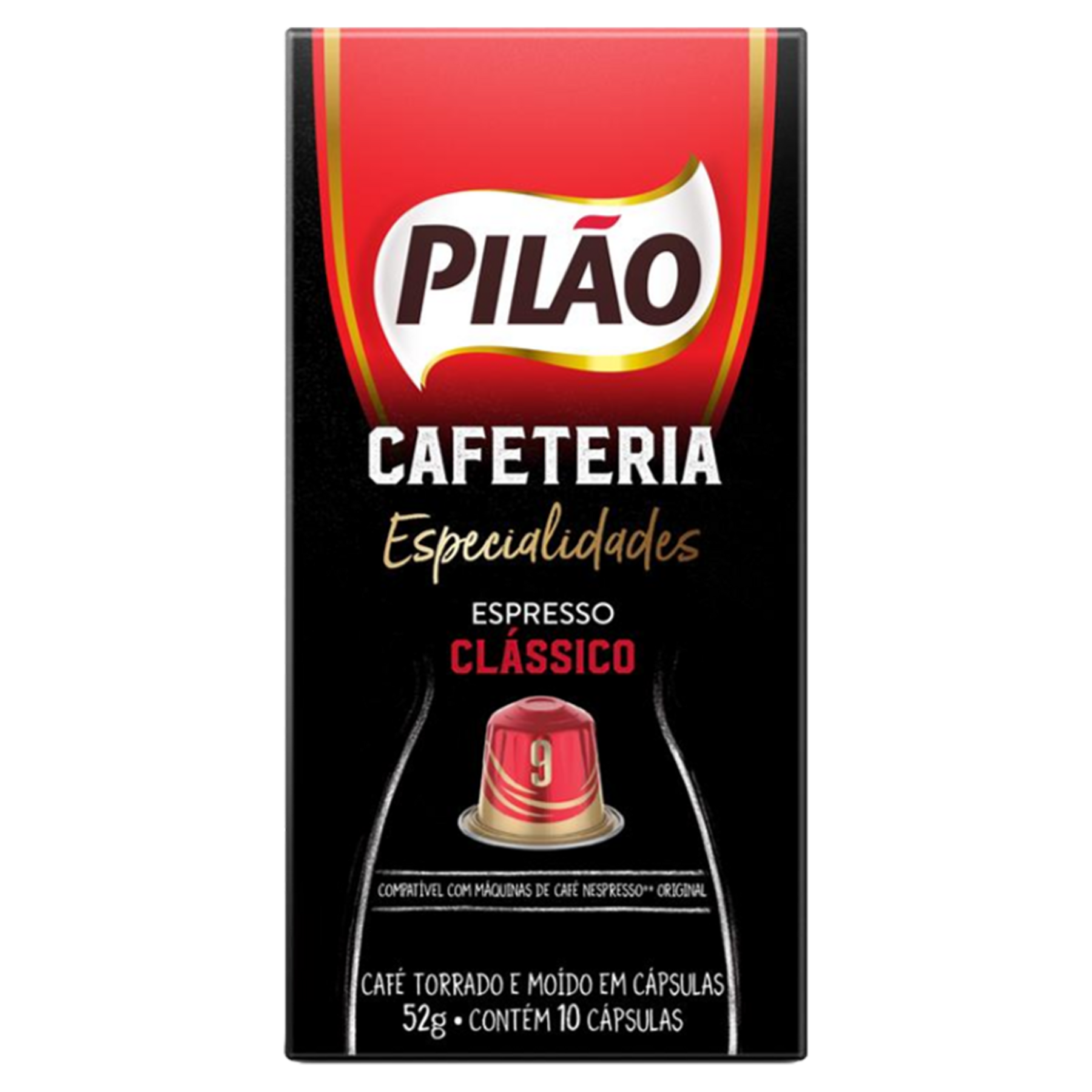 Café em Cápsula Torrado e Moído Espresso Clássico  Cafeteria Especialidades Pilão Caixa 52g C/10 Unidades