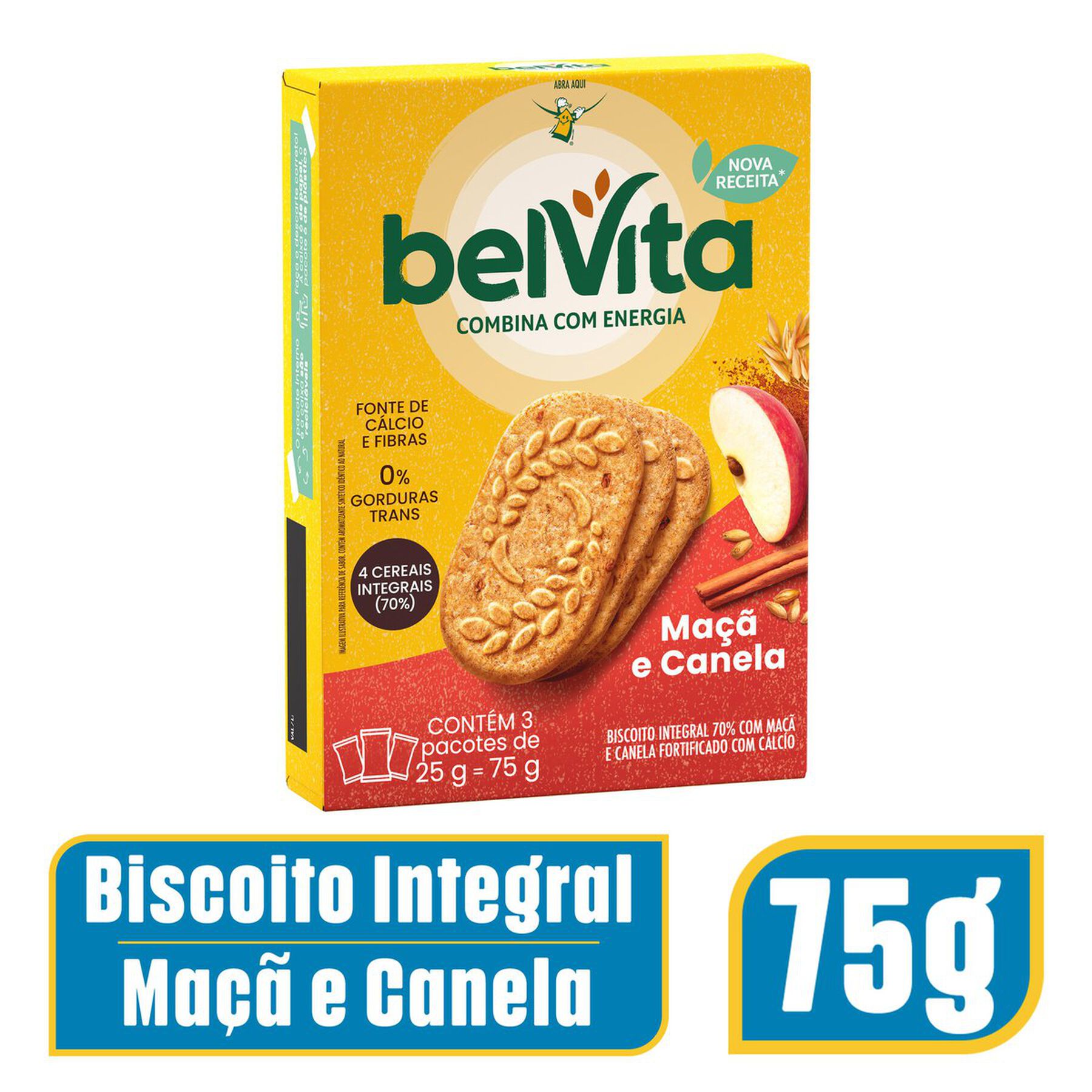 Biscoito Integral Ma&ccedil;&atilde; & Canela Belvita Caixa 75g 3 Unidades