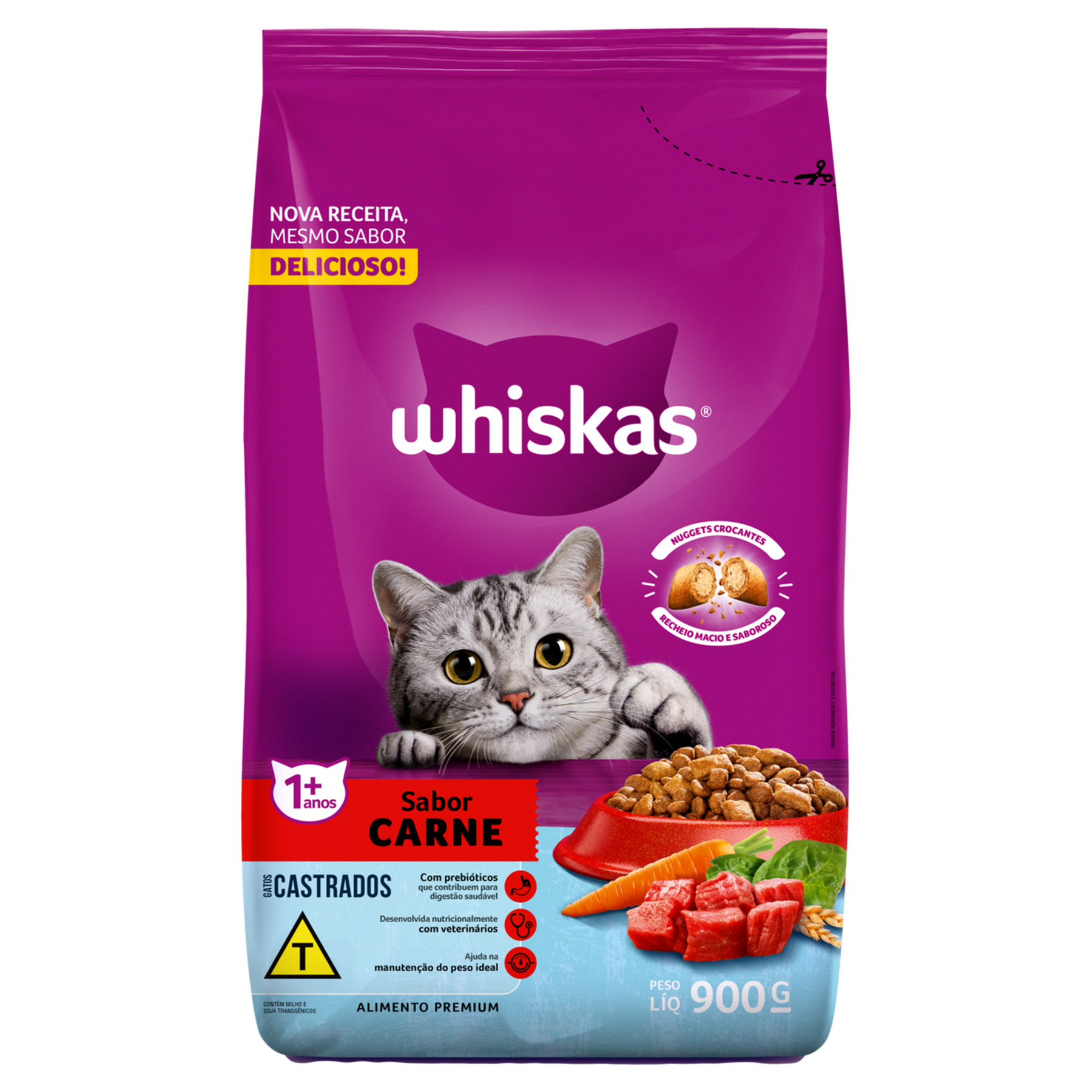 Alimento para Gatos Castrados 1+ Carne Whiskas Pacote 900g