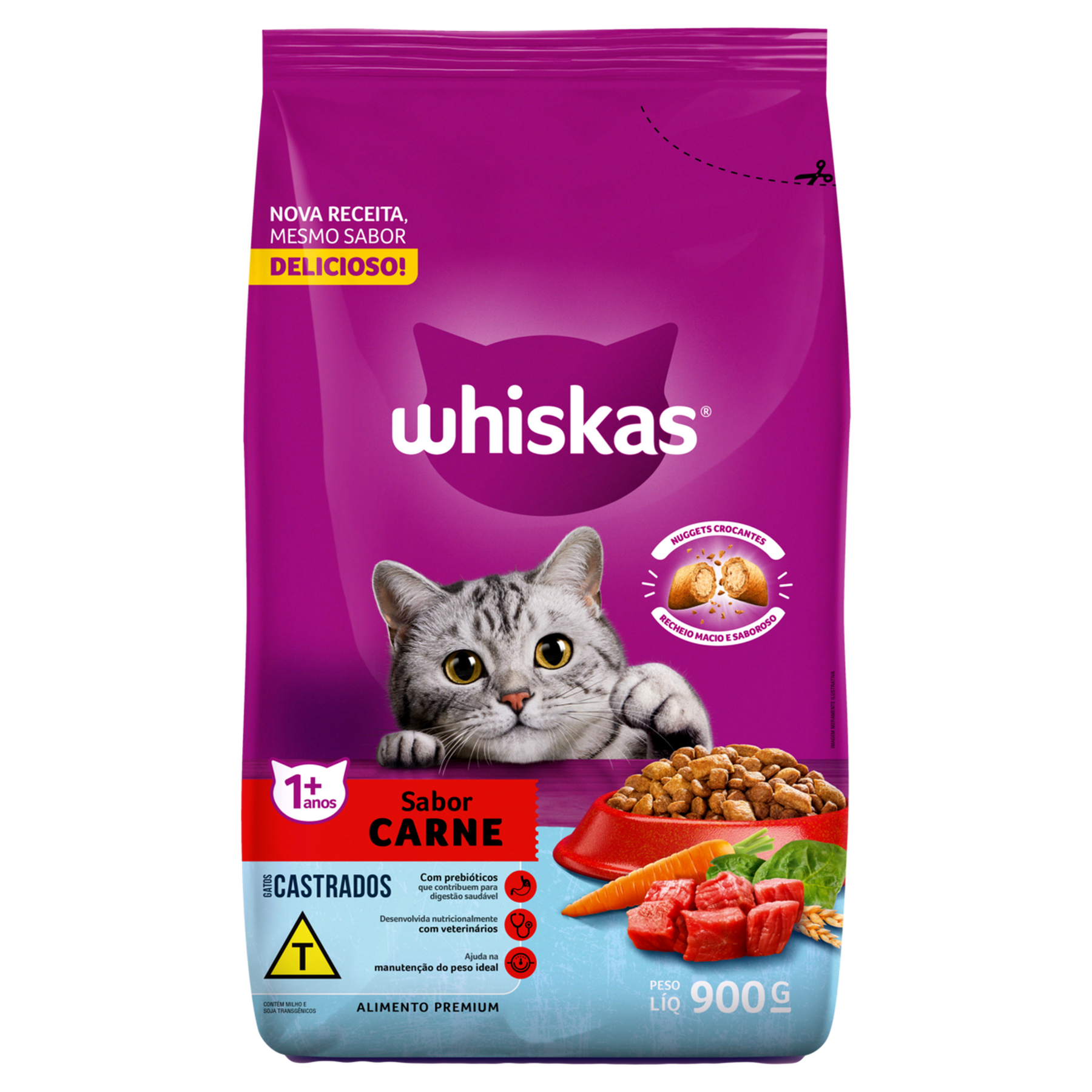 Alimento para Gatos Castrados 1+ Carne Whiskas Pacote 900g