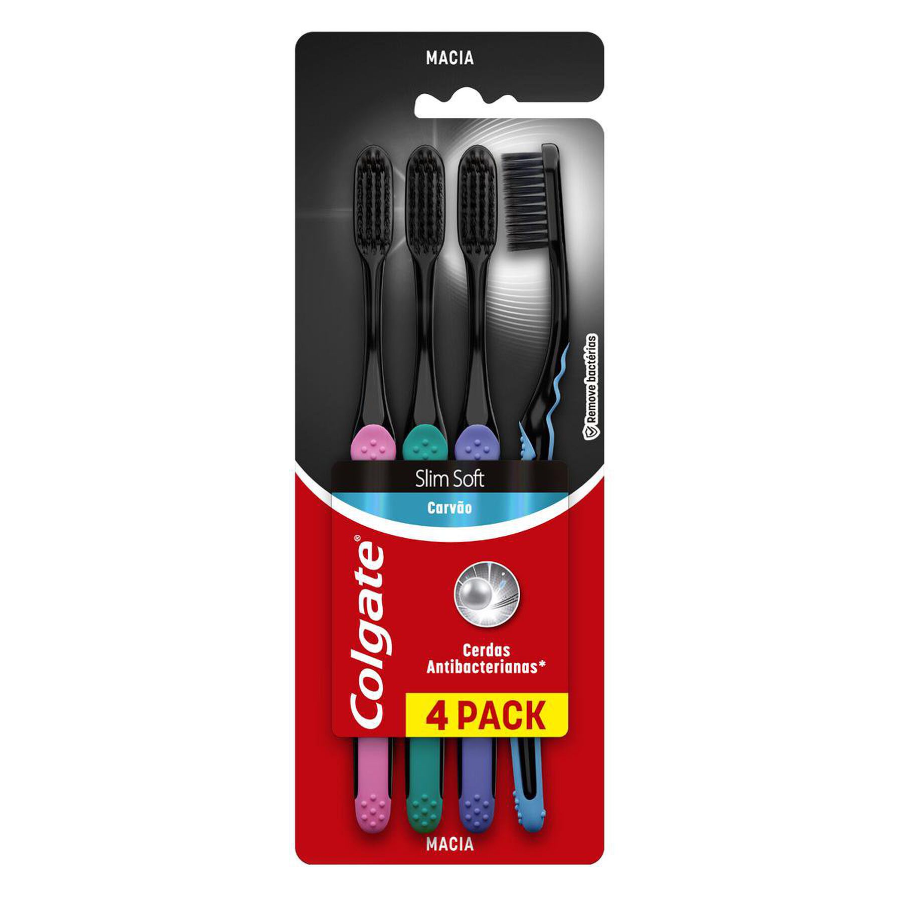 Escova Dental Macia Slim Soft Black Infus&atilde;o de Carv&atilde;o Colgate C/4 Unidades&nbsp;