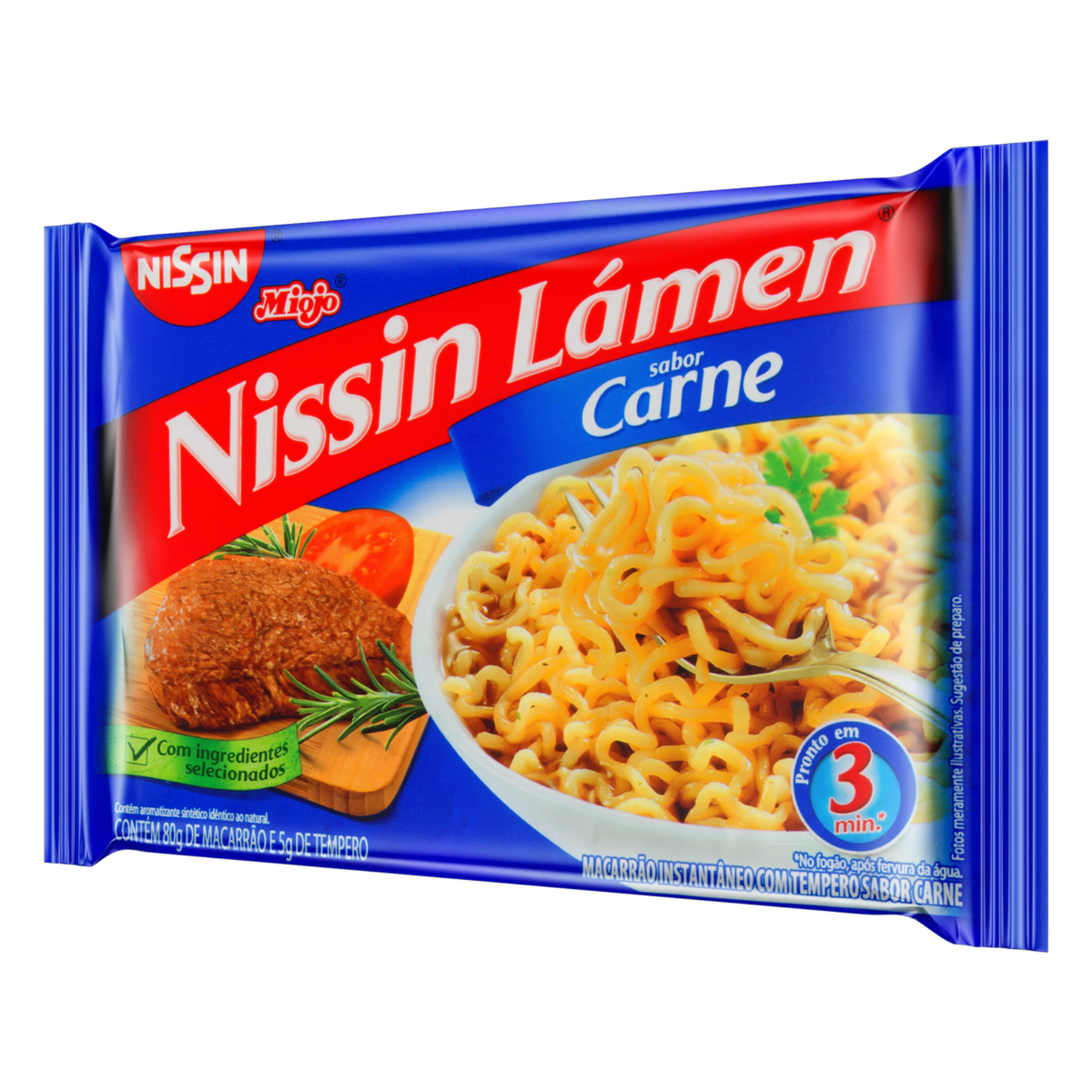 Macarr&atilde;o Instant&acirc;neo L&aacute;men Carne Nissin Miojo Pacote 85g