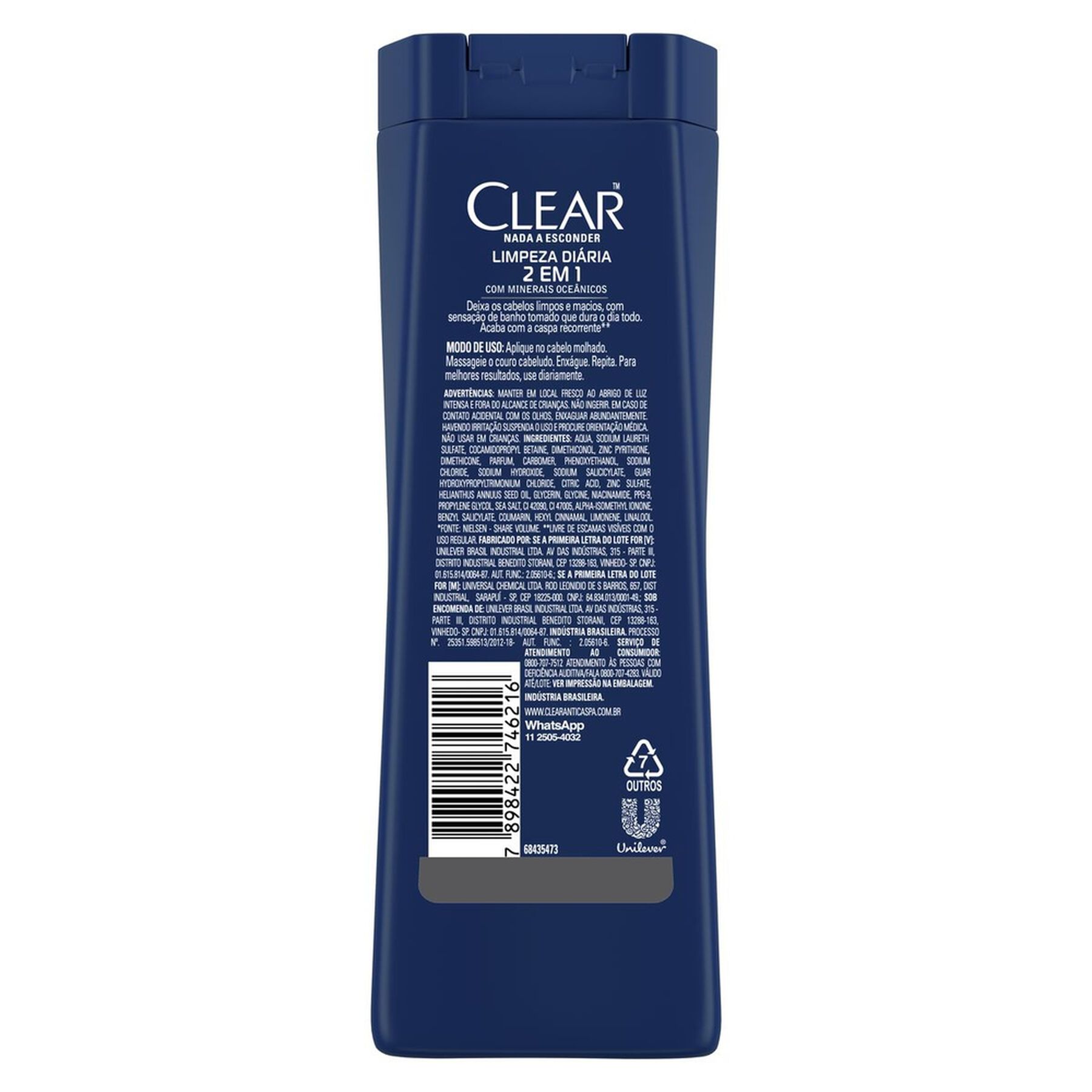 Shampoo 2 em 1 Anticaspa Clear Men Limpeza Diária  Frasco 200ml