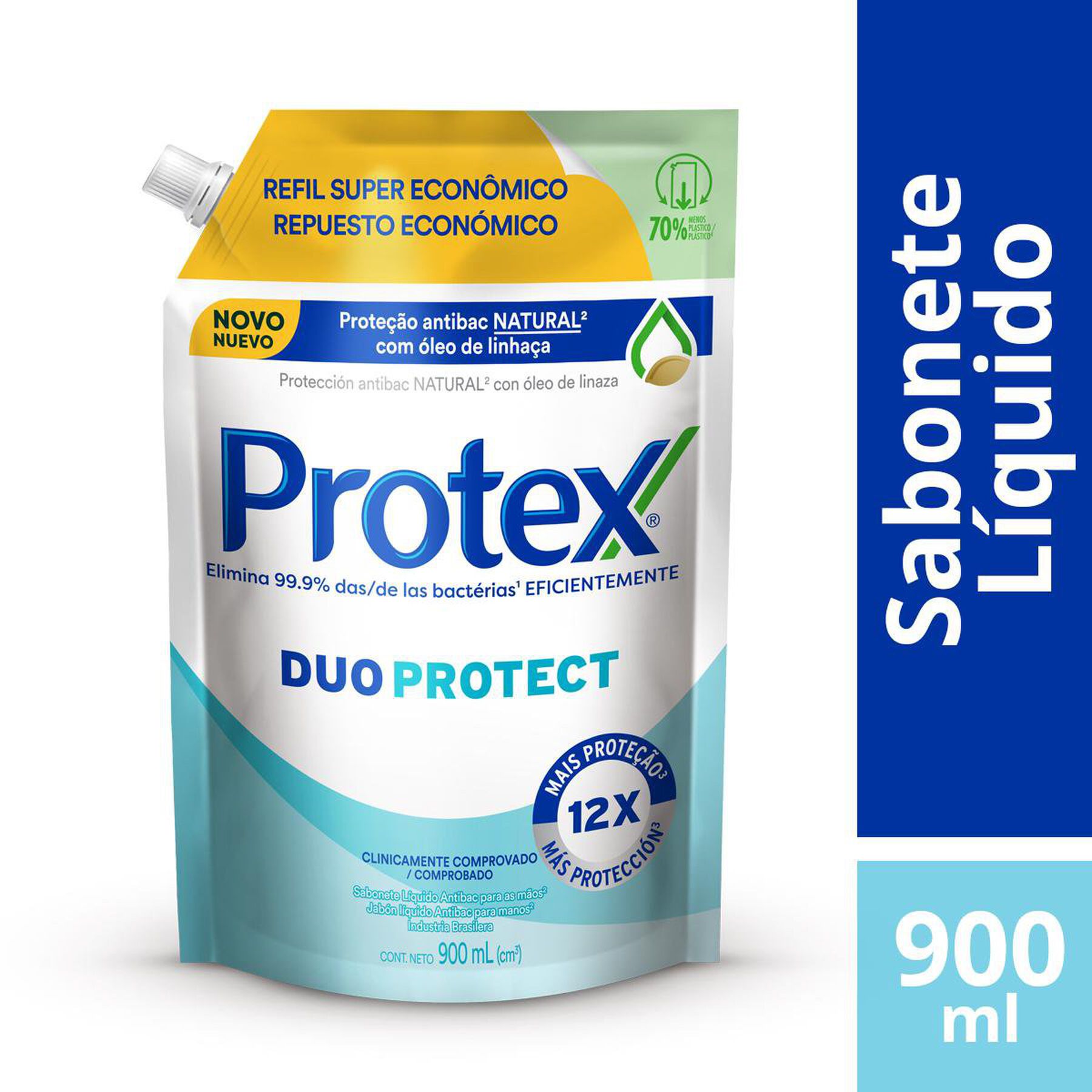 Sabonete Líquido para as Mãos Antibac Duo Protect Protex Sachê 900ml - Embalagem Refil Super Econômico