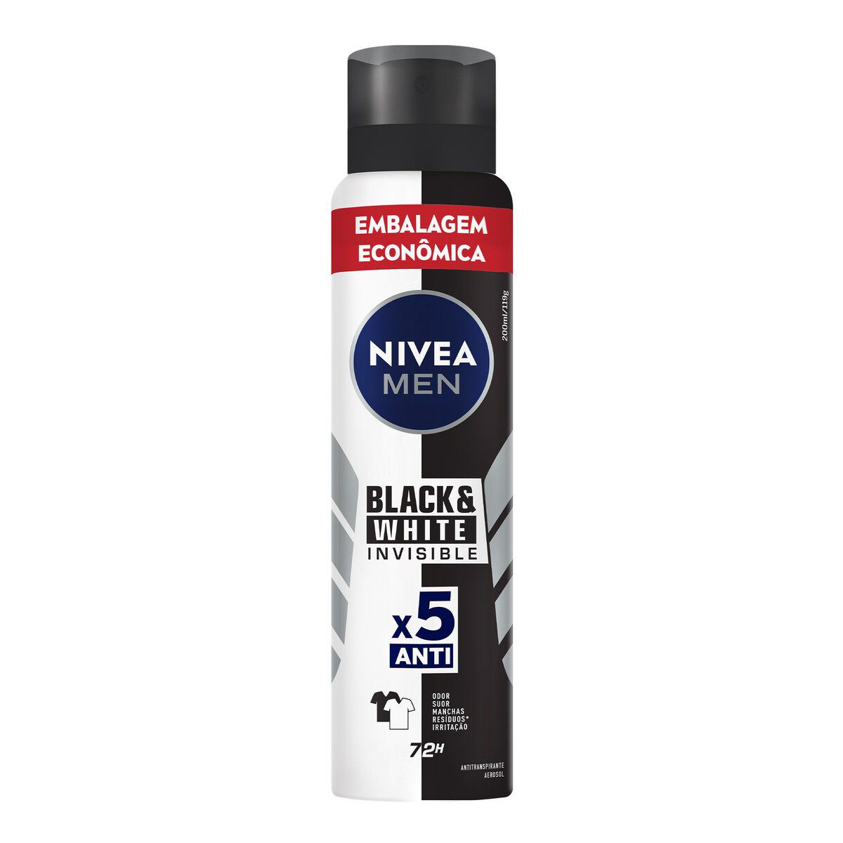 Antitranspirante Aerossol Invisible for Black e White Nivea Men 200ml - Embalagem Econ&ocirc;mica