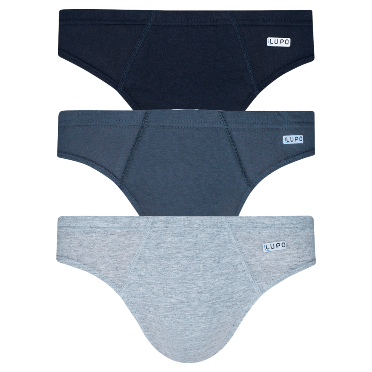 Kit Cueca Slip Azul, Preta e Cinza Lupo Tam. G C/3 Unidades