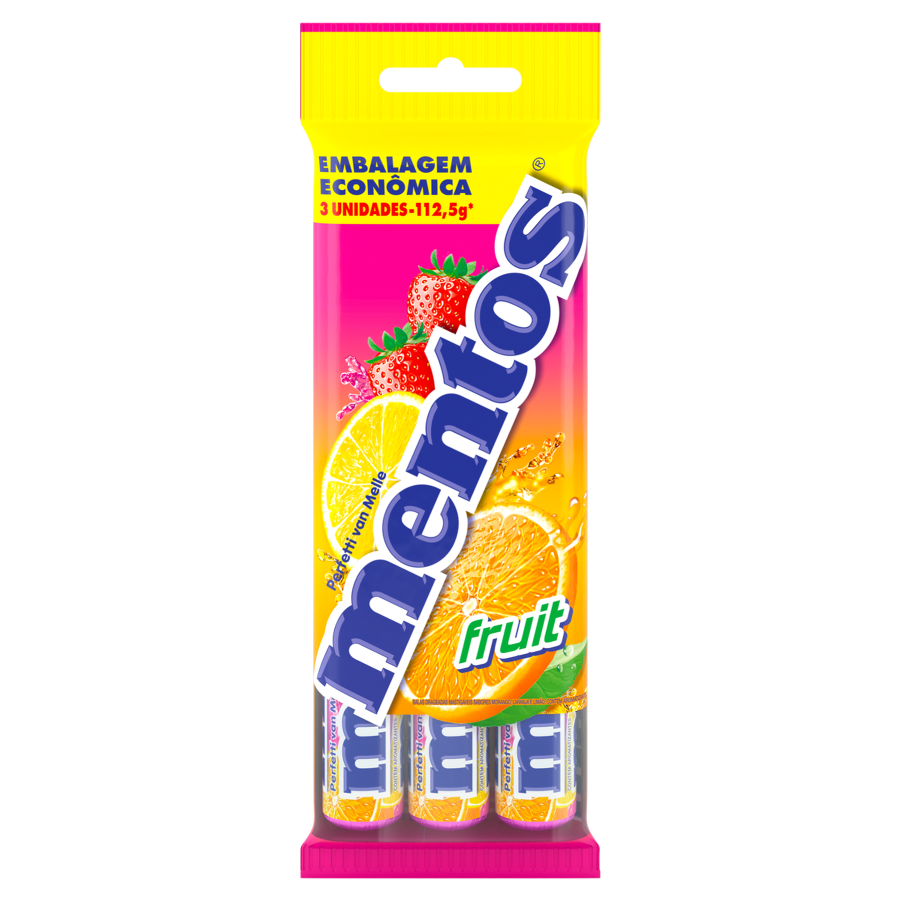 Bala Frutas Mentos Pacote 112,5g C/3 Unidades&nbsp;