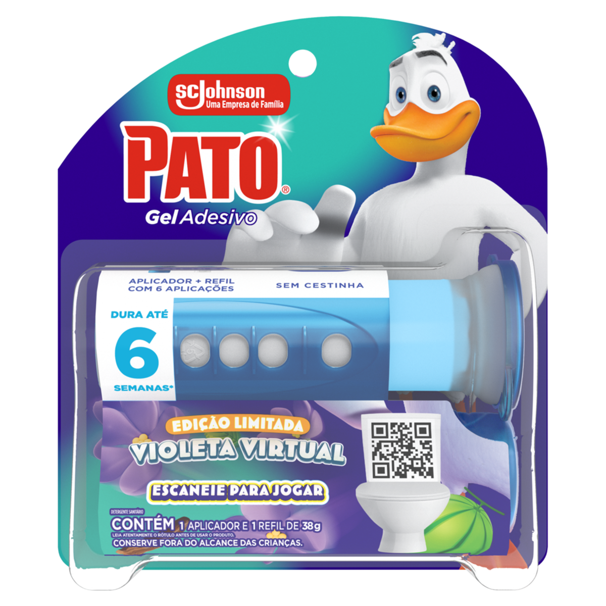 Detergente Sanit&aacute;rio Gel Adesivo com Aplicador Violeta Virtual Pato 38g