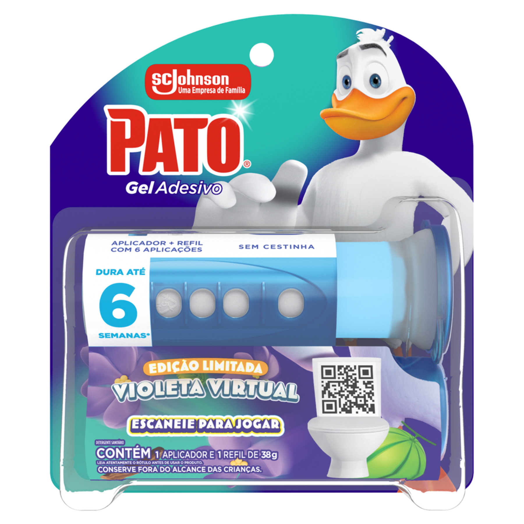 Detergente Sanit&aacute;rio Gel Adesivo com Aplicador Violeta Virtual Pato 38g