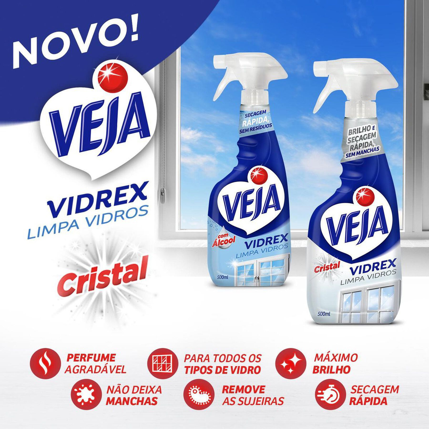 Limpa-Vidro Líquido Veja Vidrex Squeeze 500ml Grátis 20% de Desconto